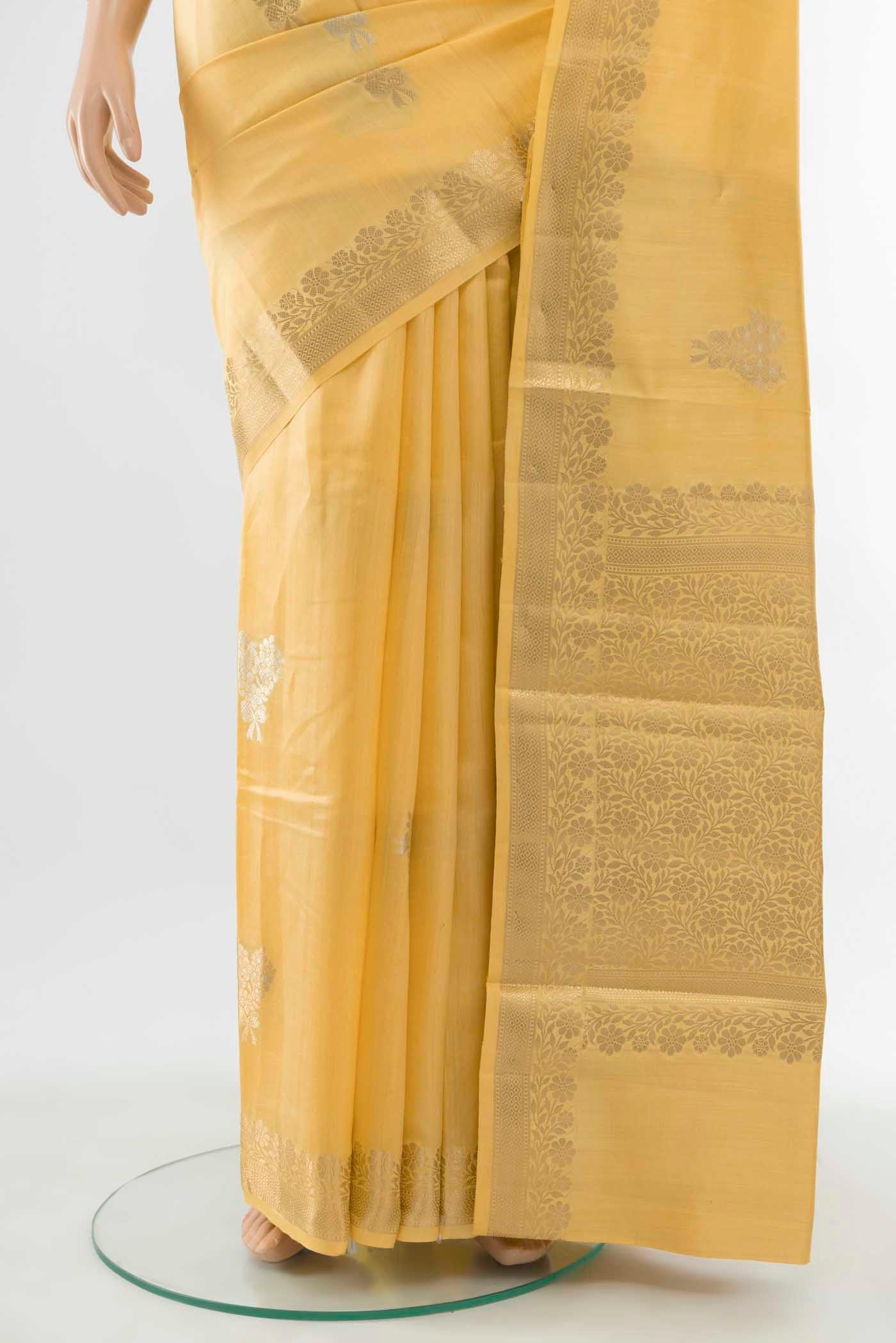 Yellow Banarasi Raw Silk Saree - Image 3