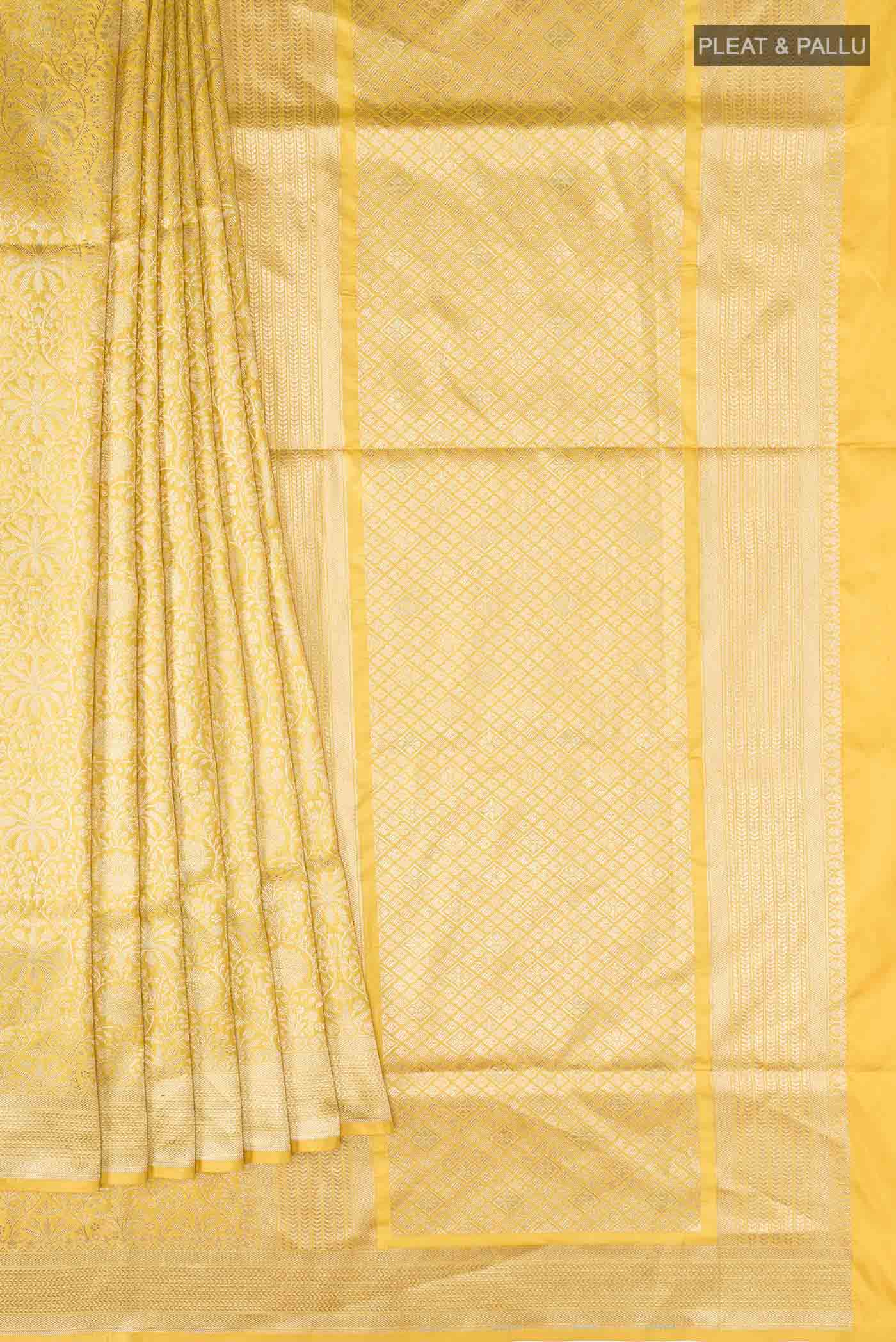 Yellow Banarasi Silk Saree - Image 4