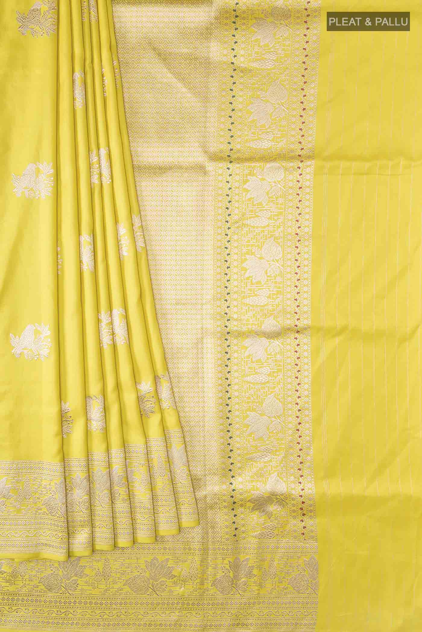 Yellow Banarasi Silk Saree - Image 4