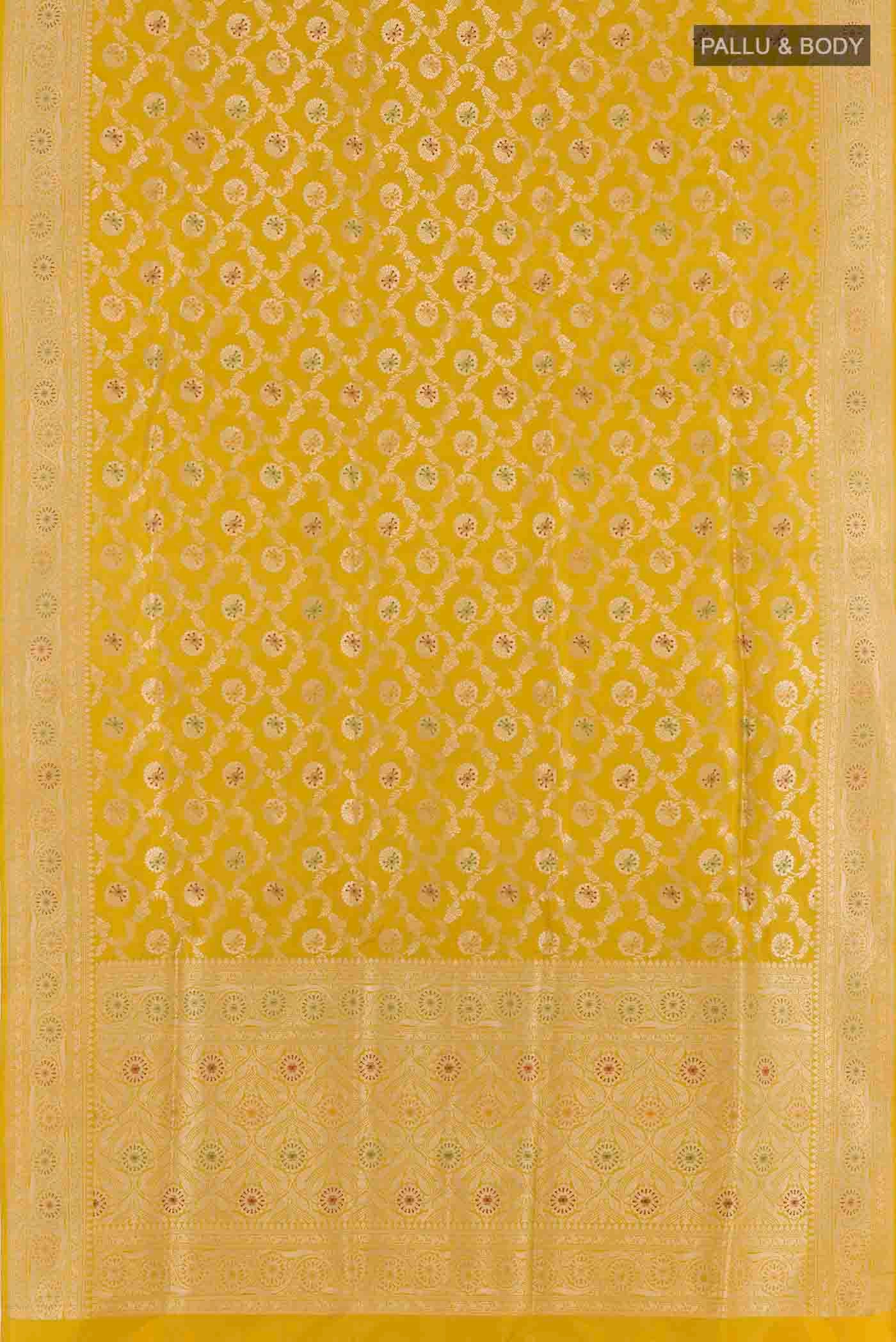 Yellow Banarasi Silk Saree - Image 3