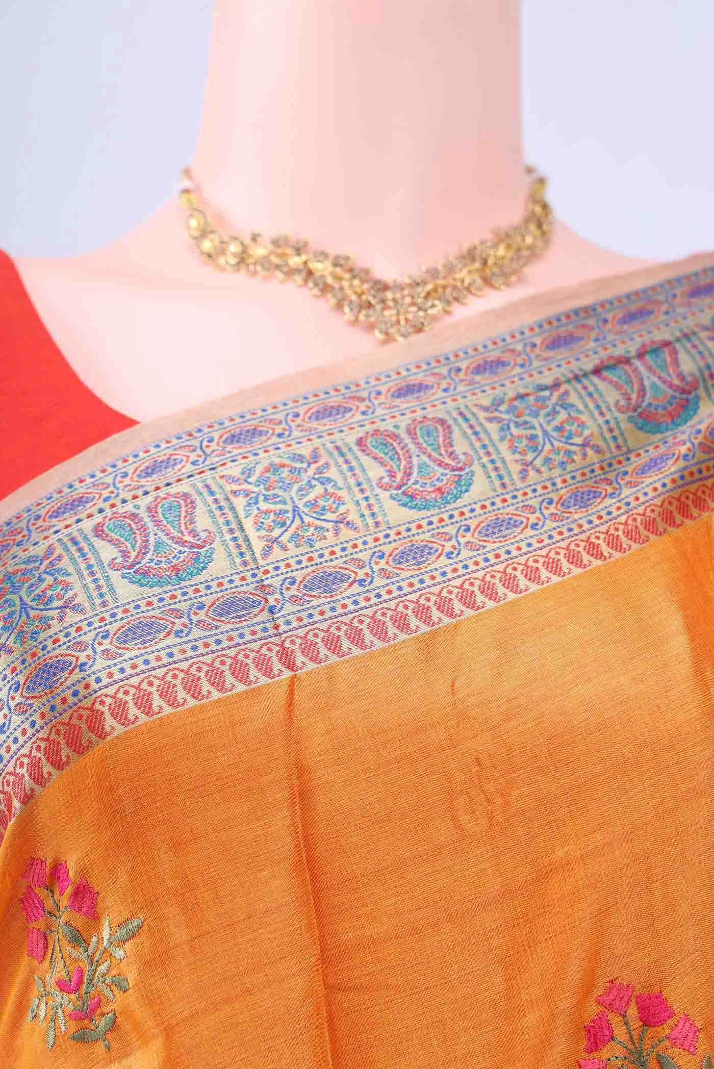 Yellow Banarasi Silk Saree - Image 3