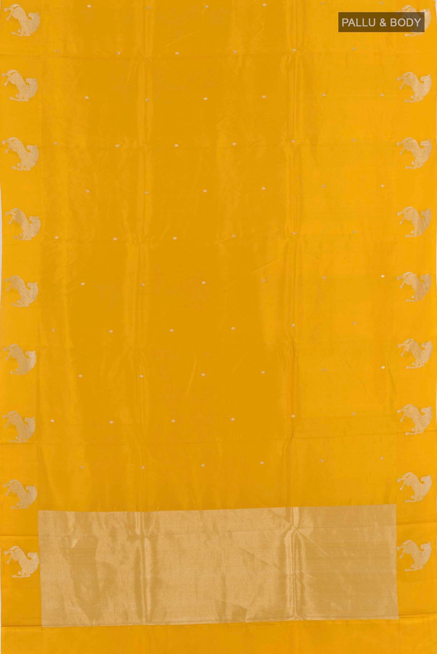 Yellow Banarasi Katan Silk Saree - Image 3