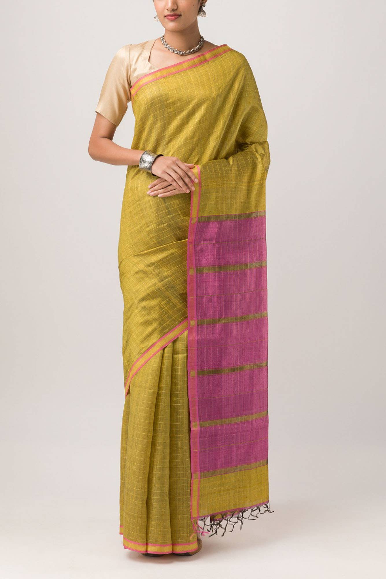 Aahana-Yellow Bhagalpuri Tussar Silk Saree - Image 2