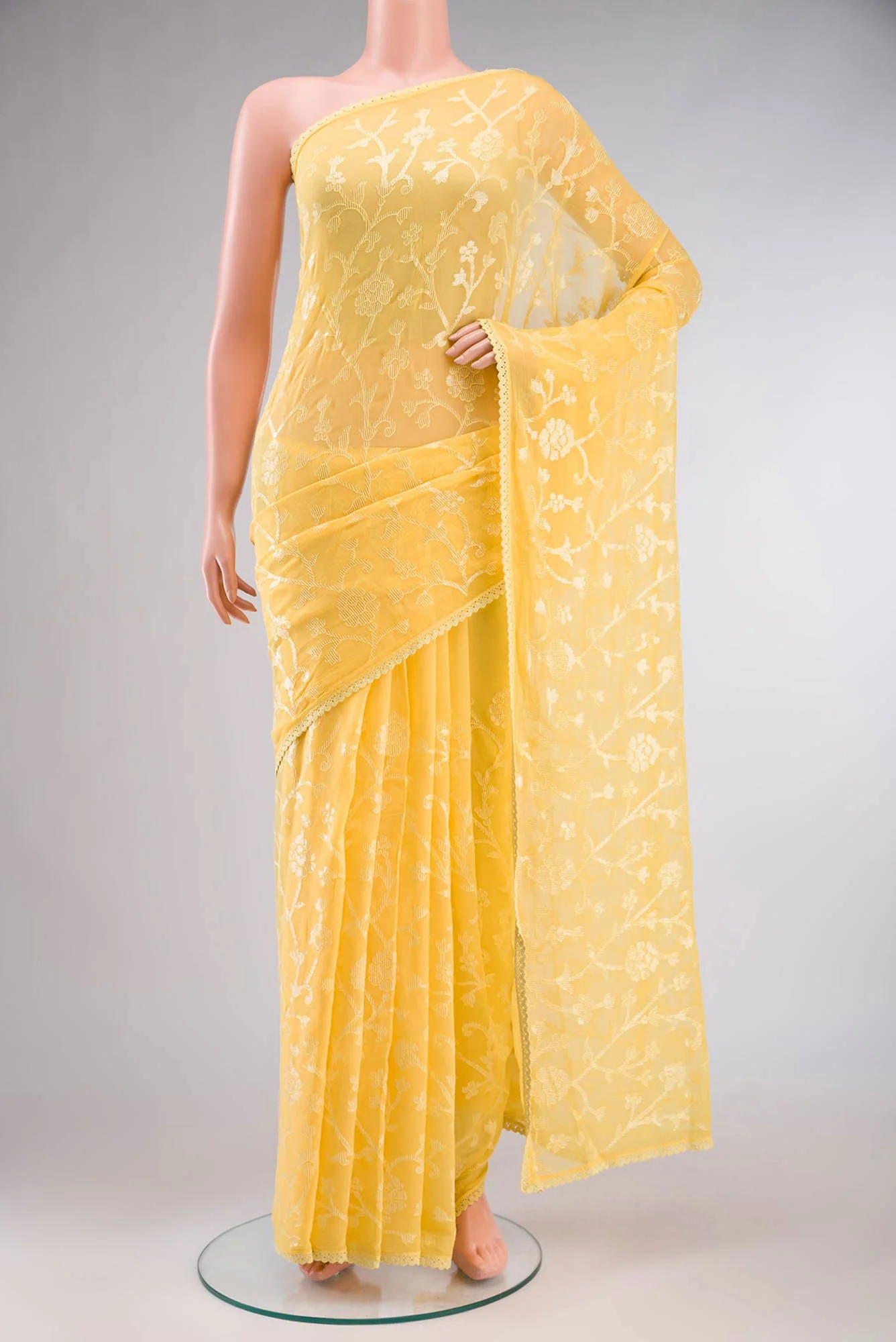 Yellow Blended Chiffon Saree