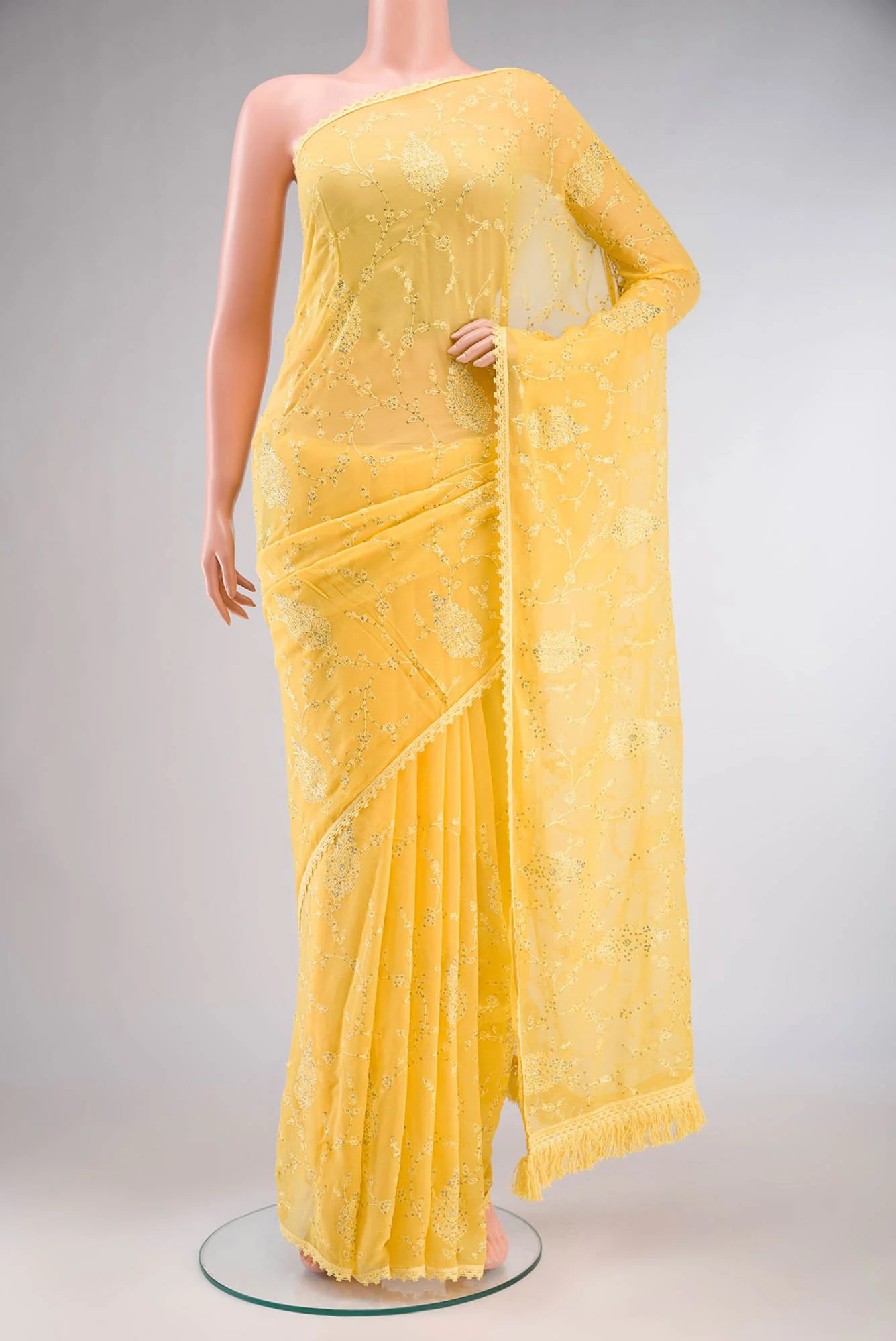 Yellow Blended Chiffon Saree