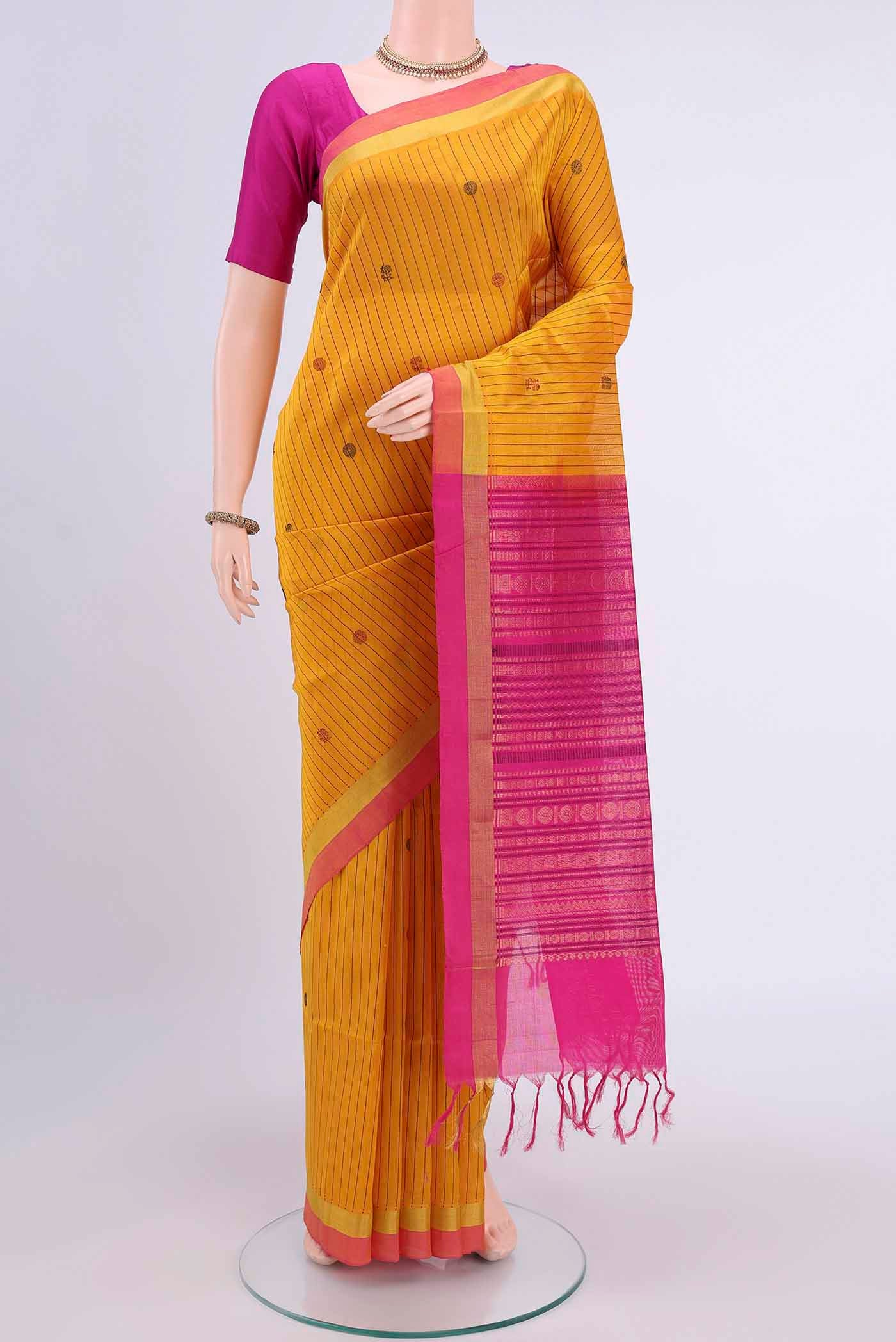 Yellow Blended Coimbatore Silk Cotton Saree