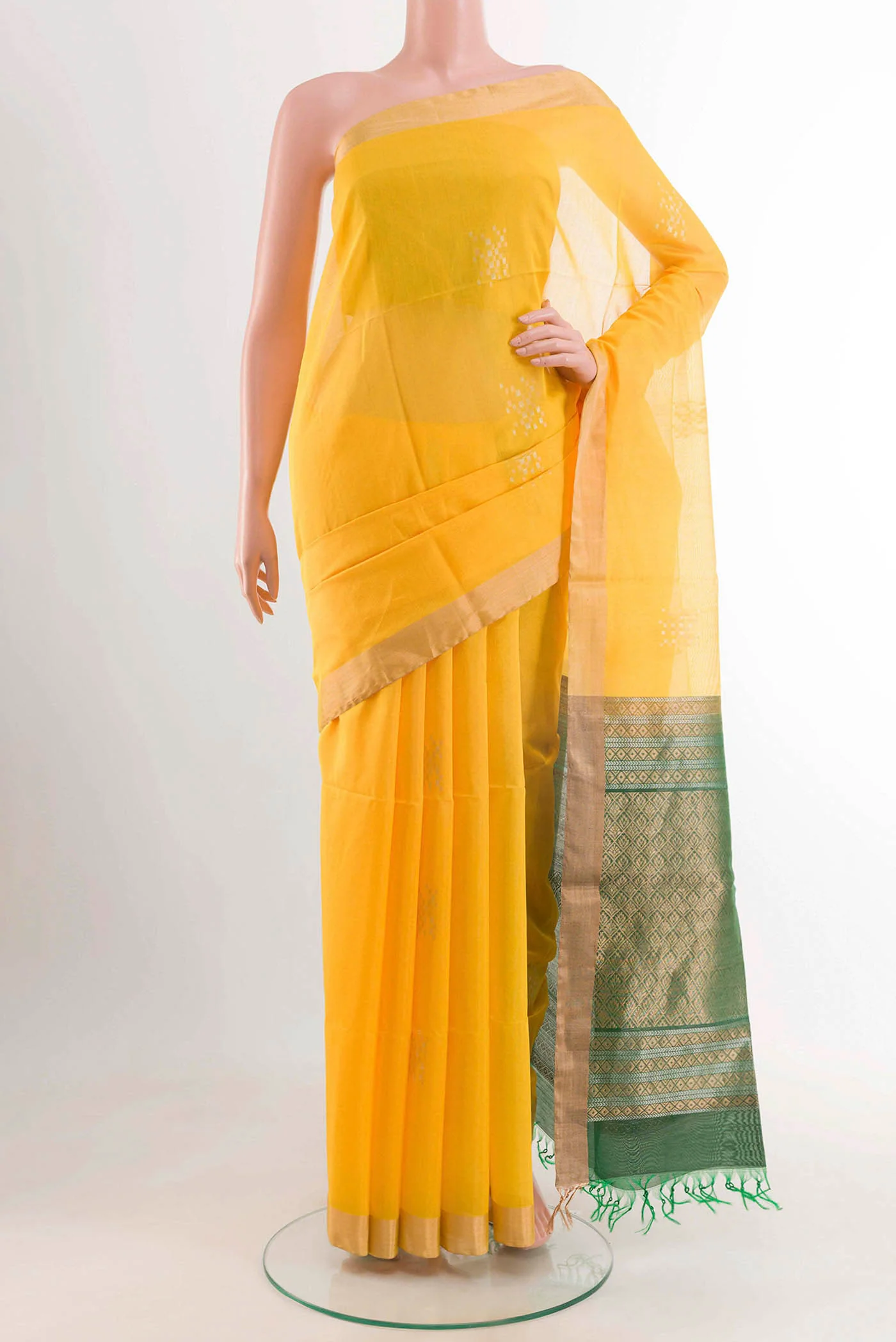 Yellow Blended Kora Cotton Saree