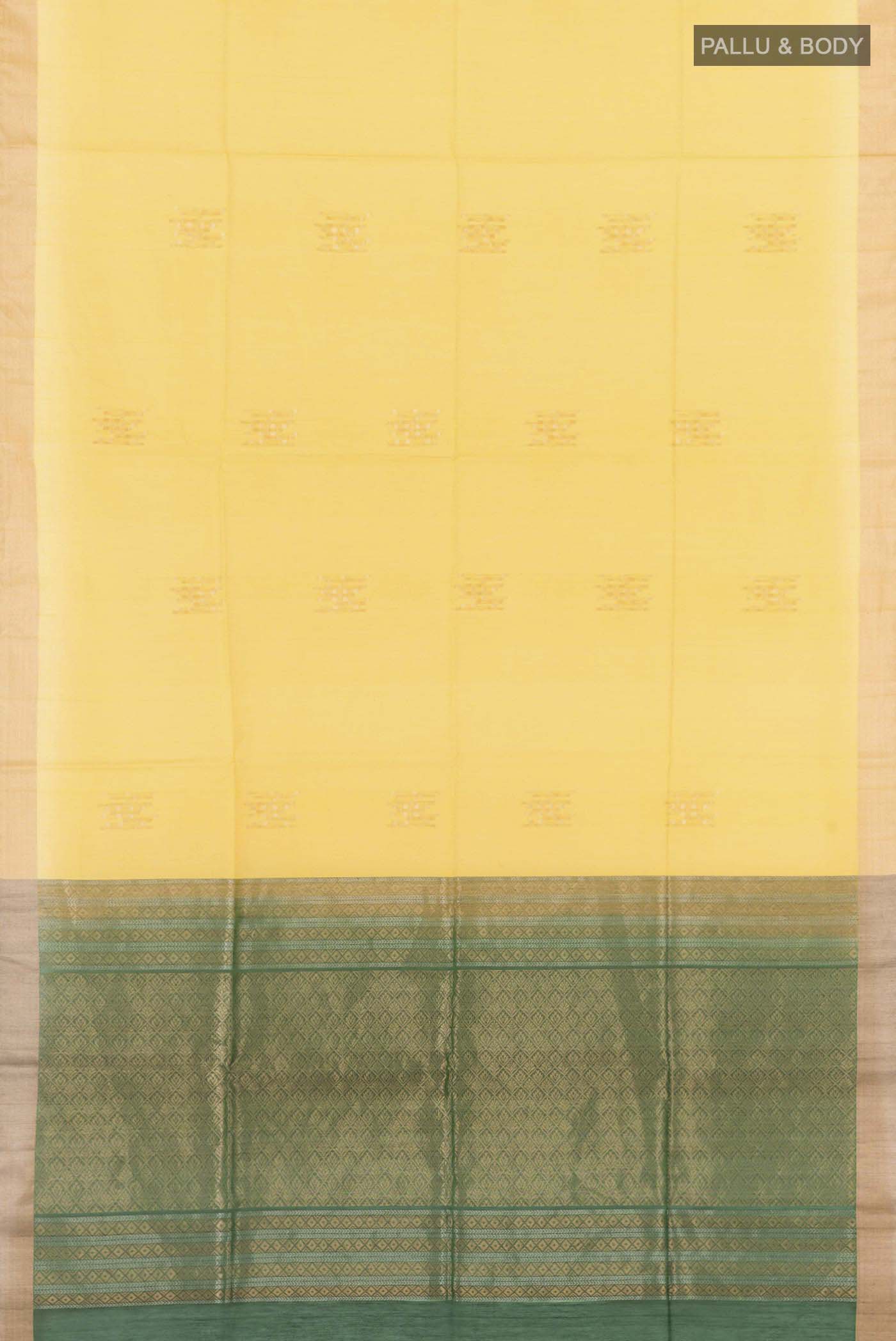 Yellow Blended Kora Cotton Saree - Image 5