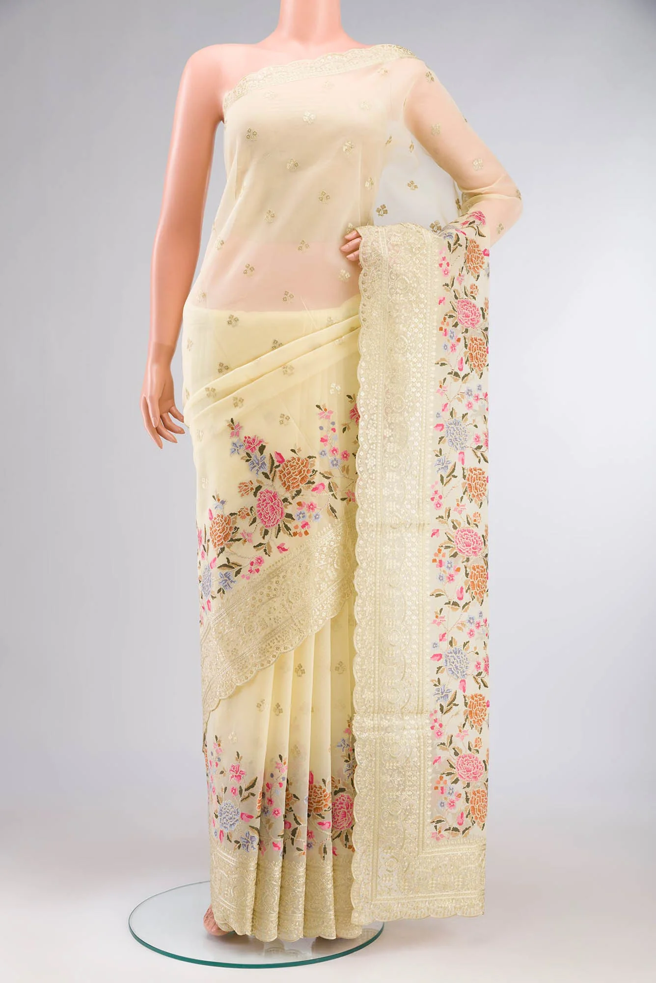 Yellow Blended Organza Silk Saree