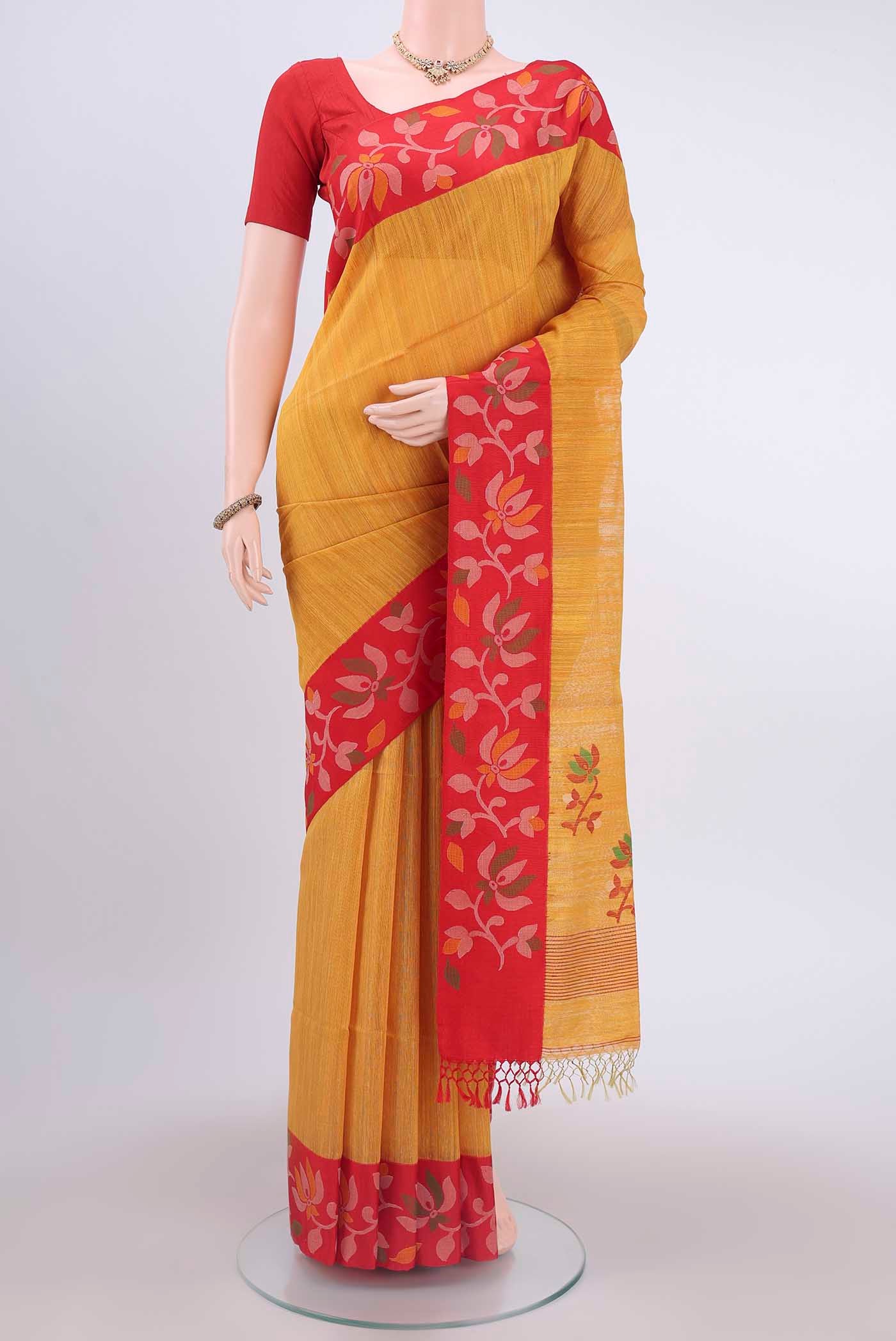 Yellow Dhakai Jamdhani Saree