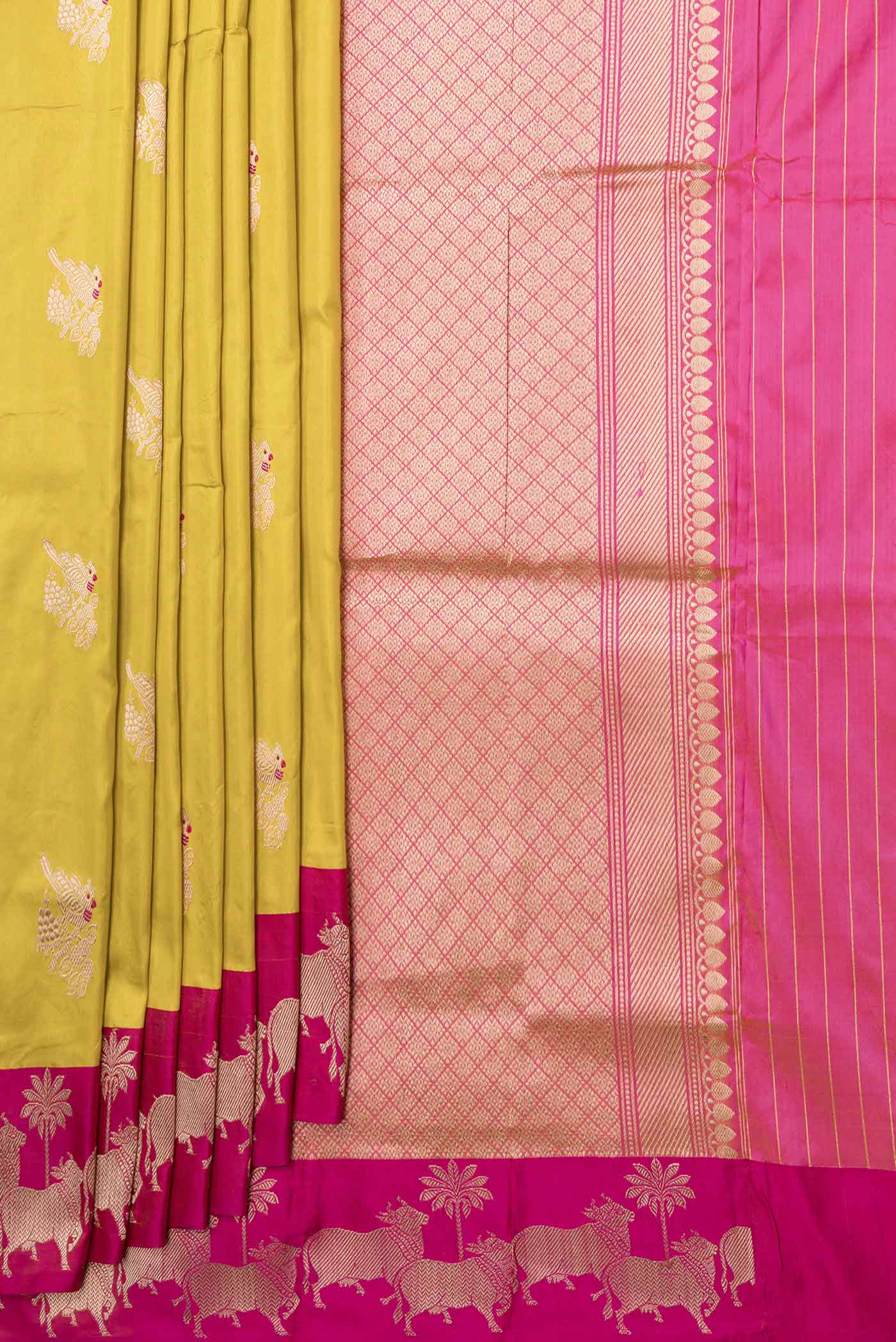 Yellow Dual Tone Banarasi Saree - Image 4