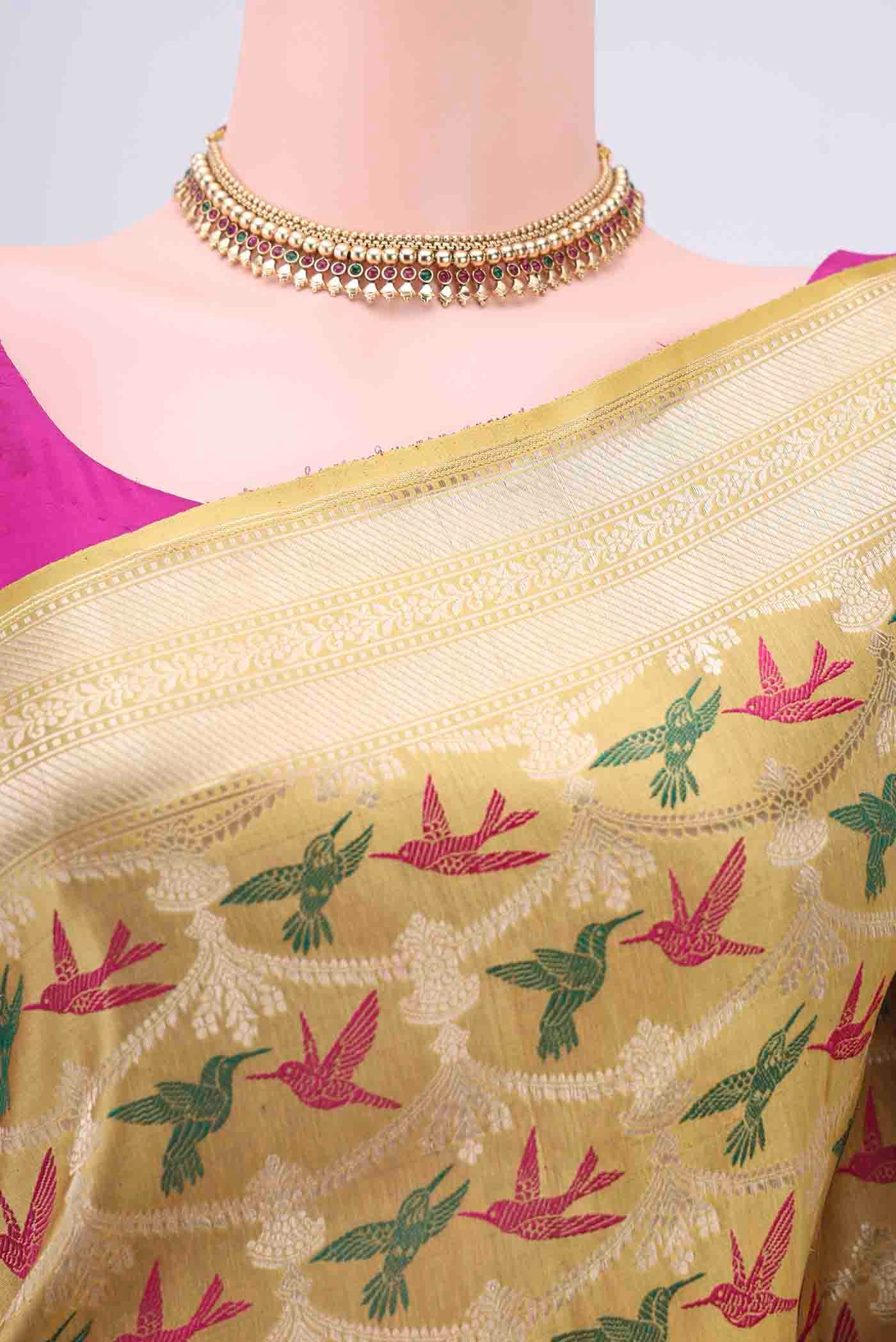 Yellow Dual Tone Banarasi Silk Saree - Image 2