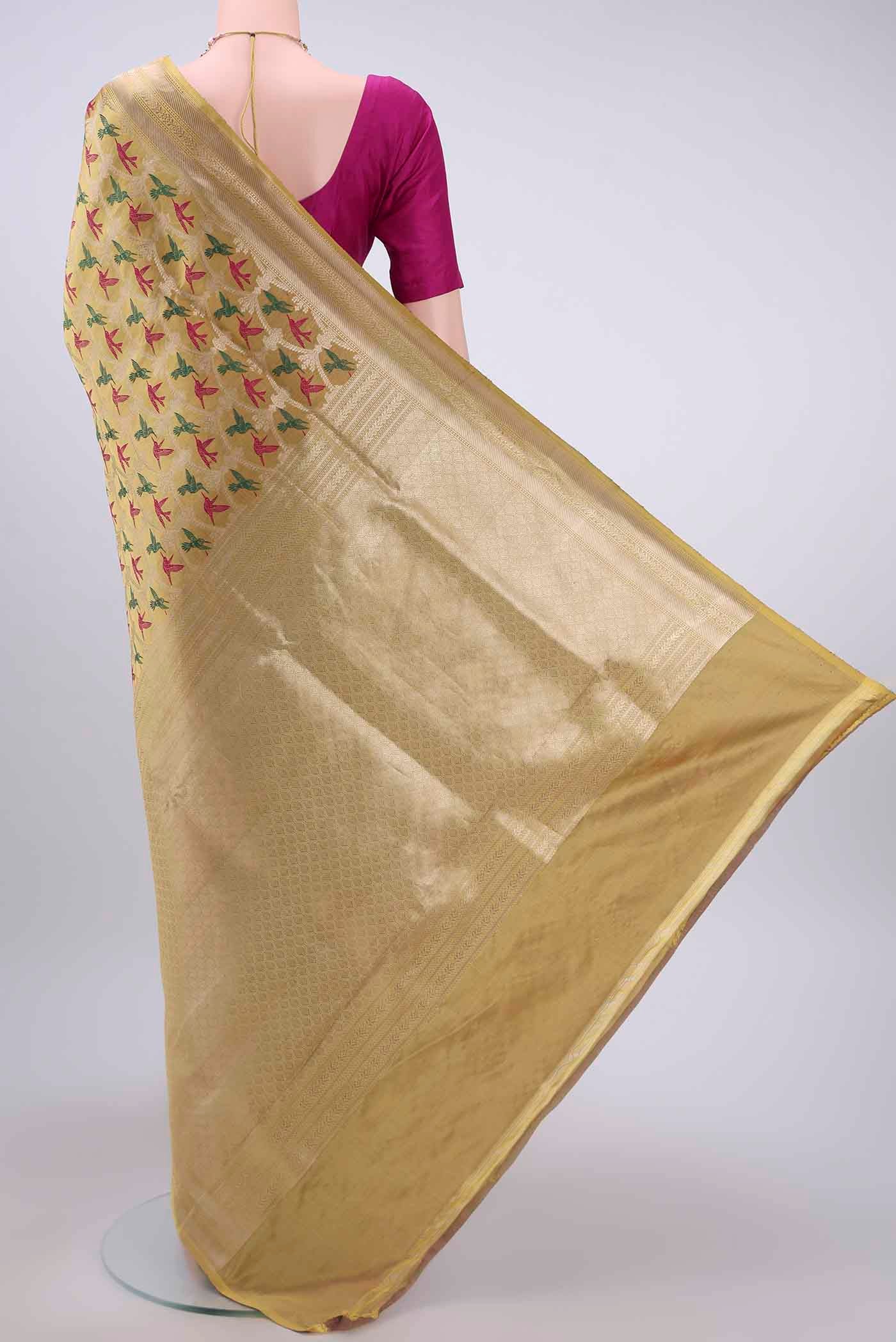 Yellow Dual Tone Banarasi Silk Saree - Image 3