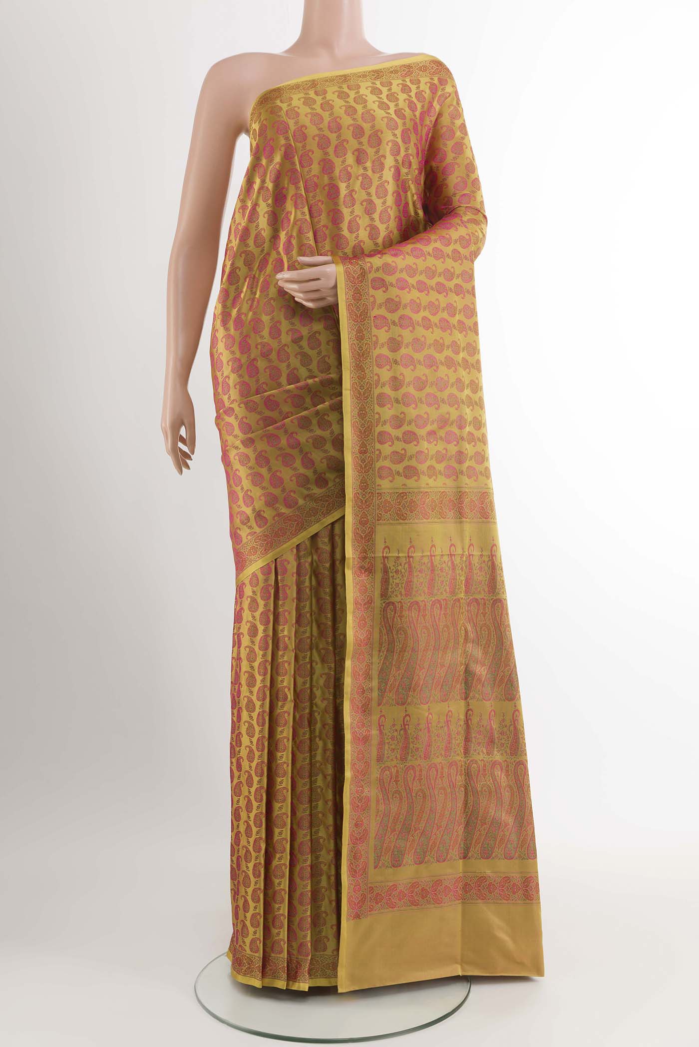 Yellow Dual Tone Banarasi Tanchoi Silk Saree