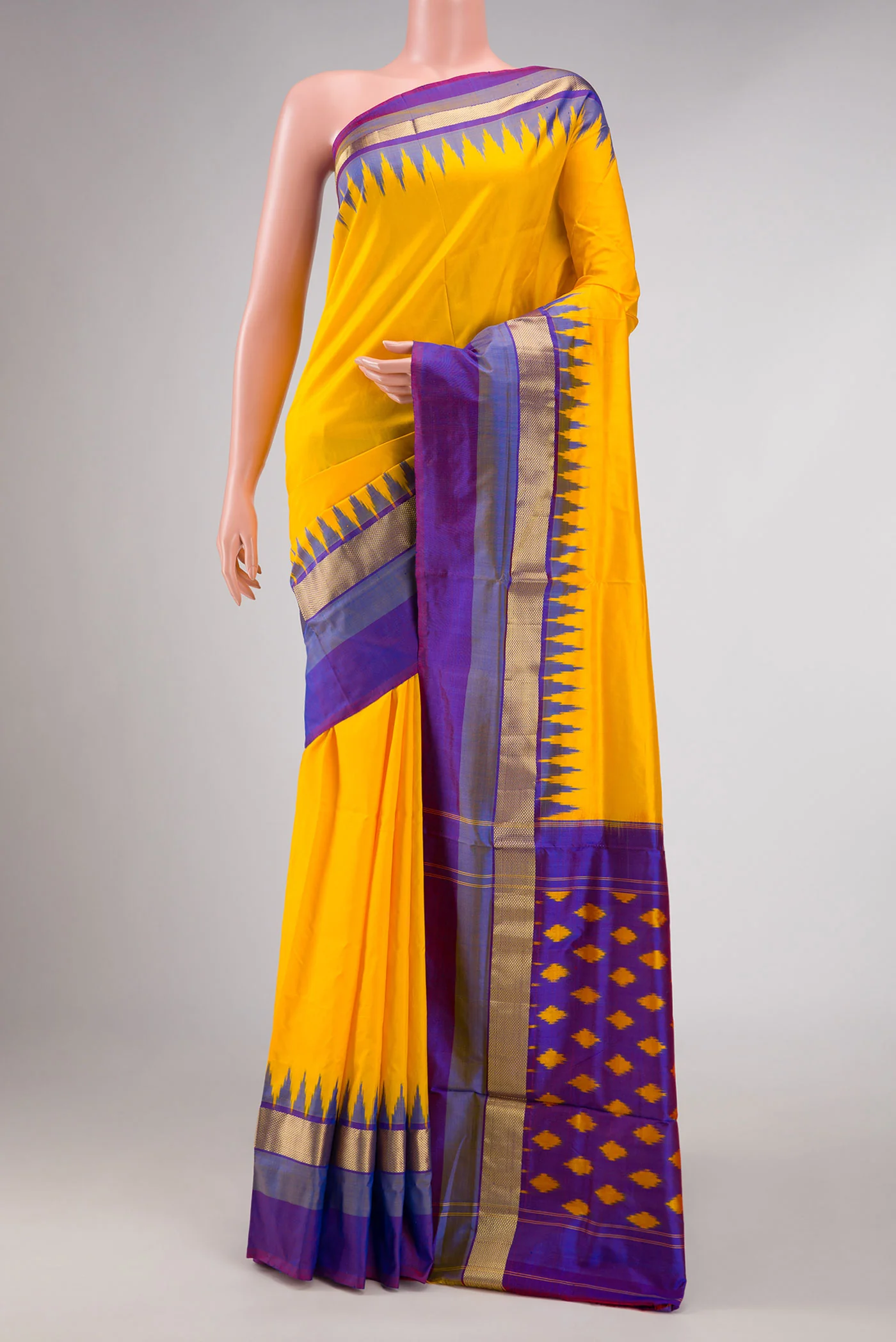 Yellow Dual Tone Double Ikat Saree