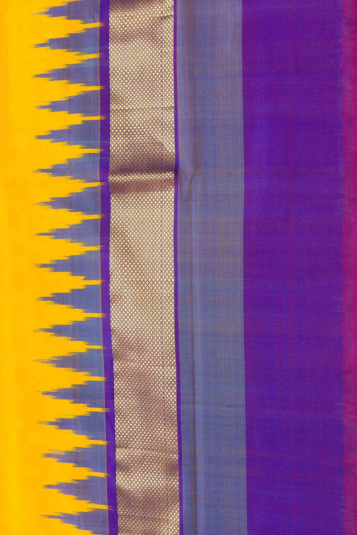 Yellow Dual Tone Double Ikat Saree - Image 3