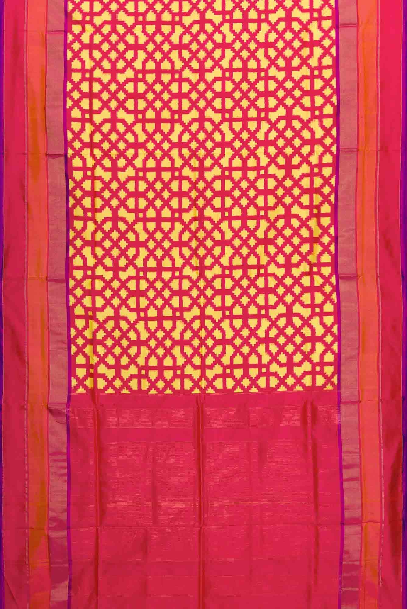 Yellow Dual Tone Double Ikat Saree - Image 4
