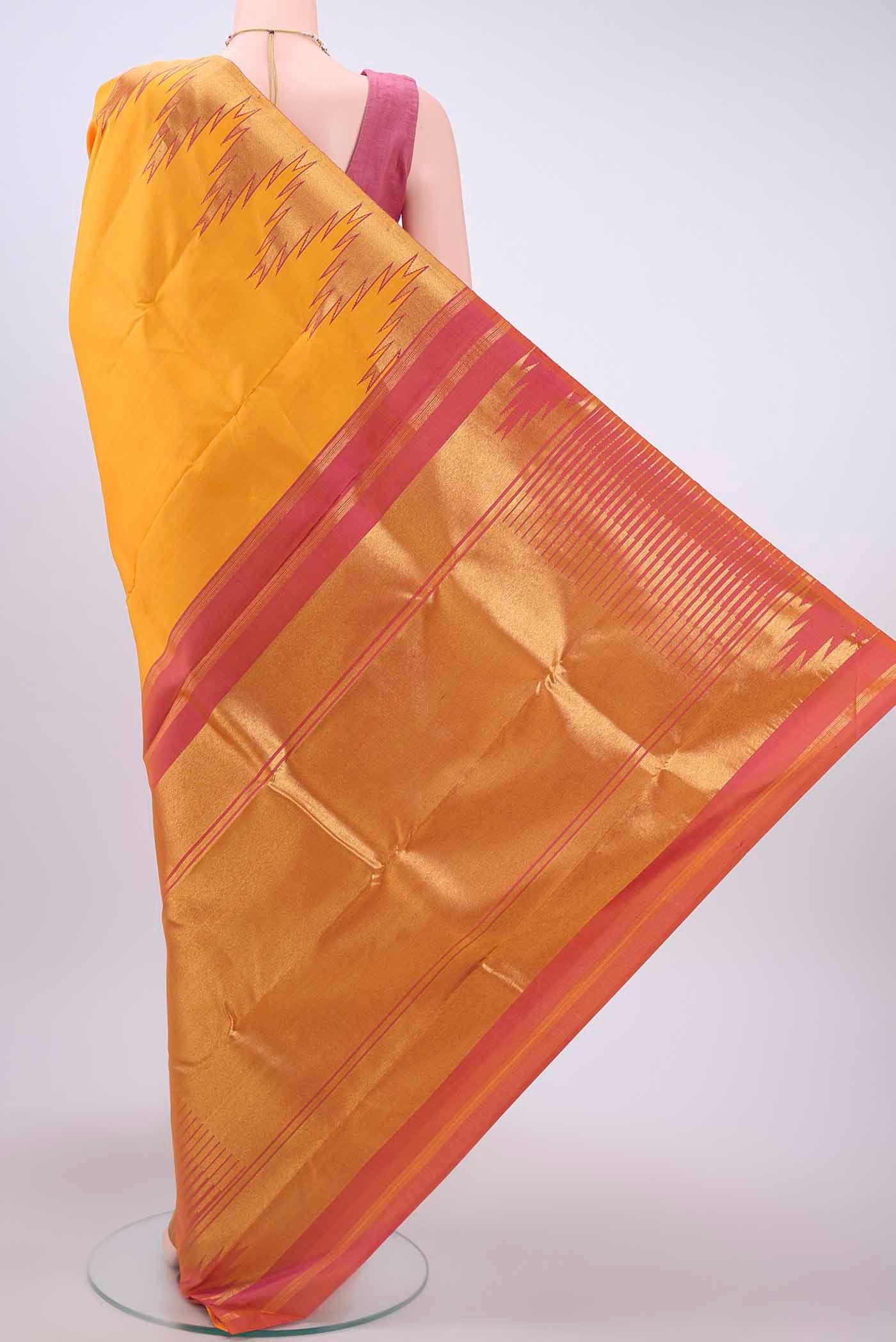Yellow Dual Tone Kanjivaram Saree - Image 3