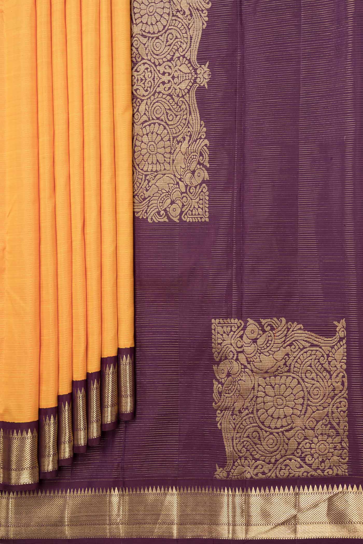 Yellow Dual Tone Kanjivaram Saree - Image 4