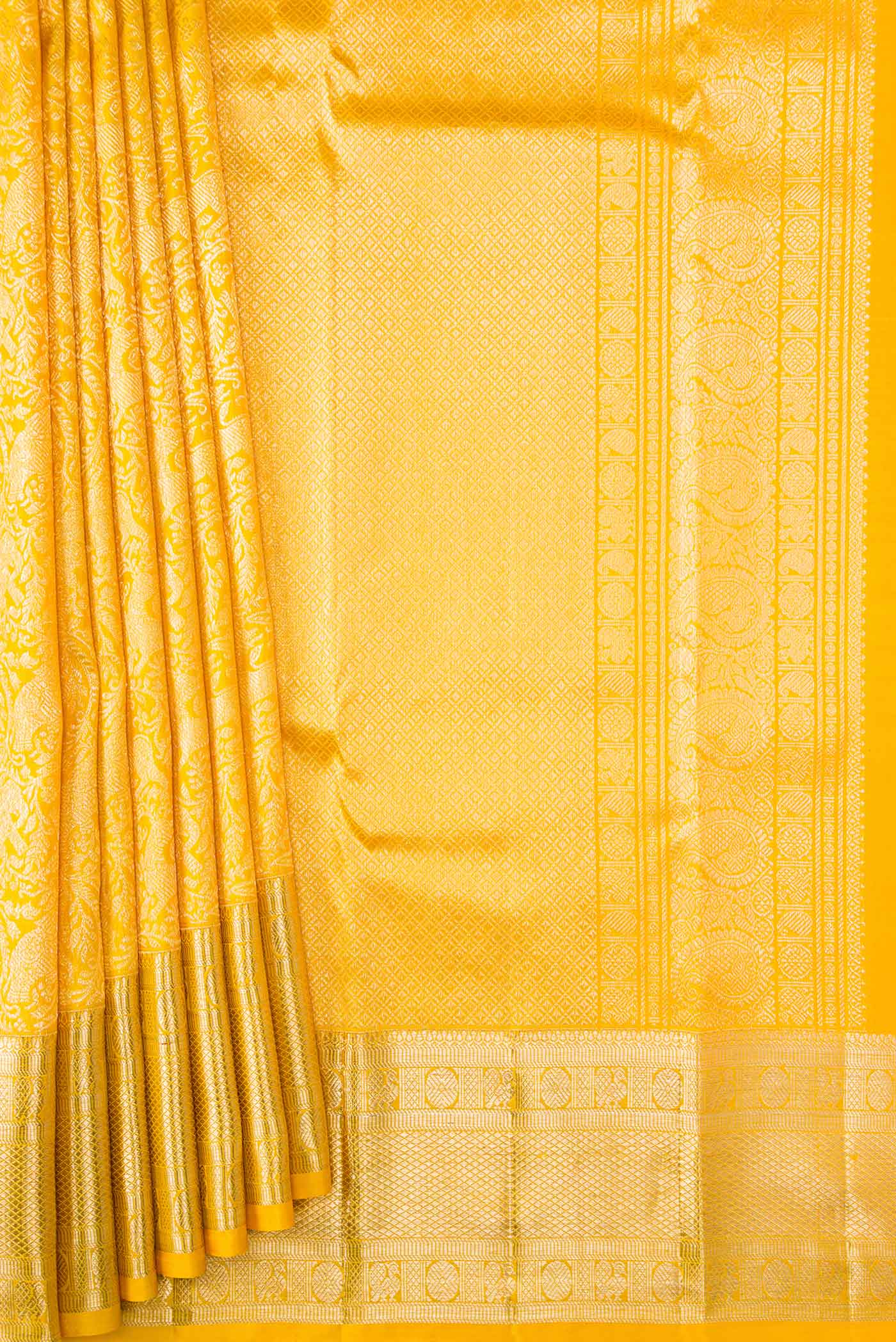 Yellow Dual Tone Kanchipuram Silk Saree - Image 4