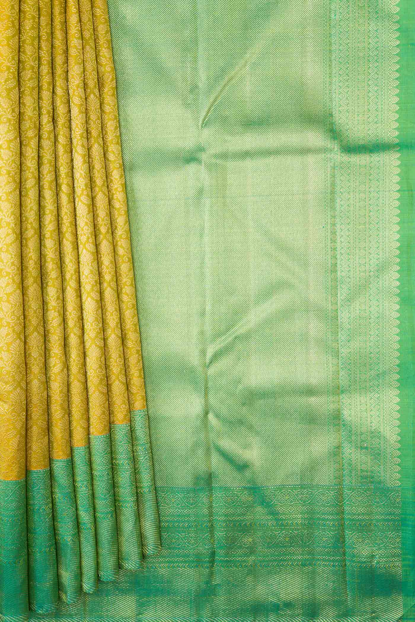 Yellow Dual Tone Kanchipuram Silk Saree - Image 4