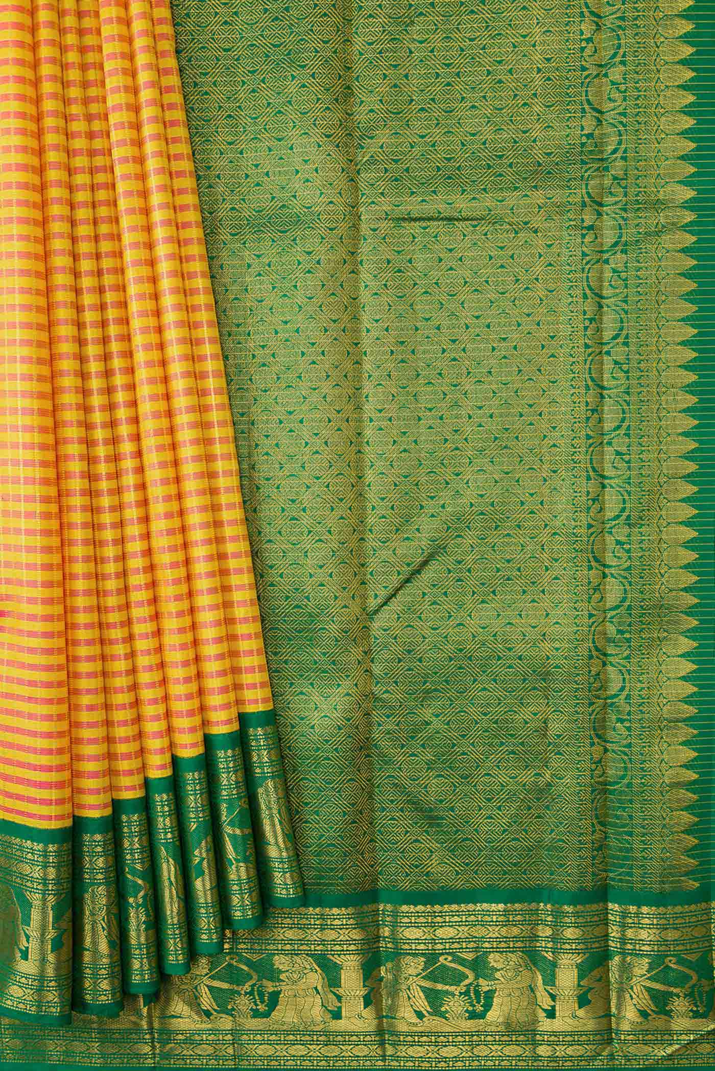 Yellow Dual Tone Kanjivaram Silk Saree - Image 4