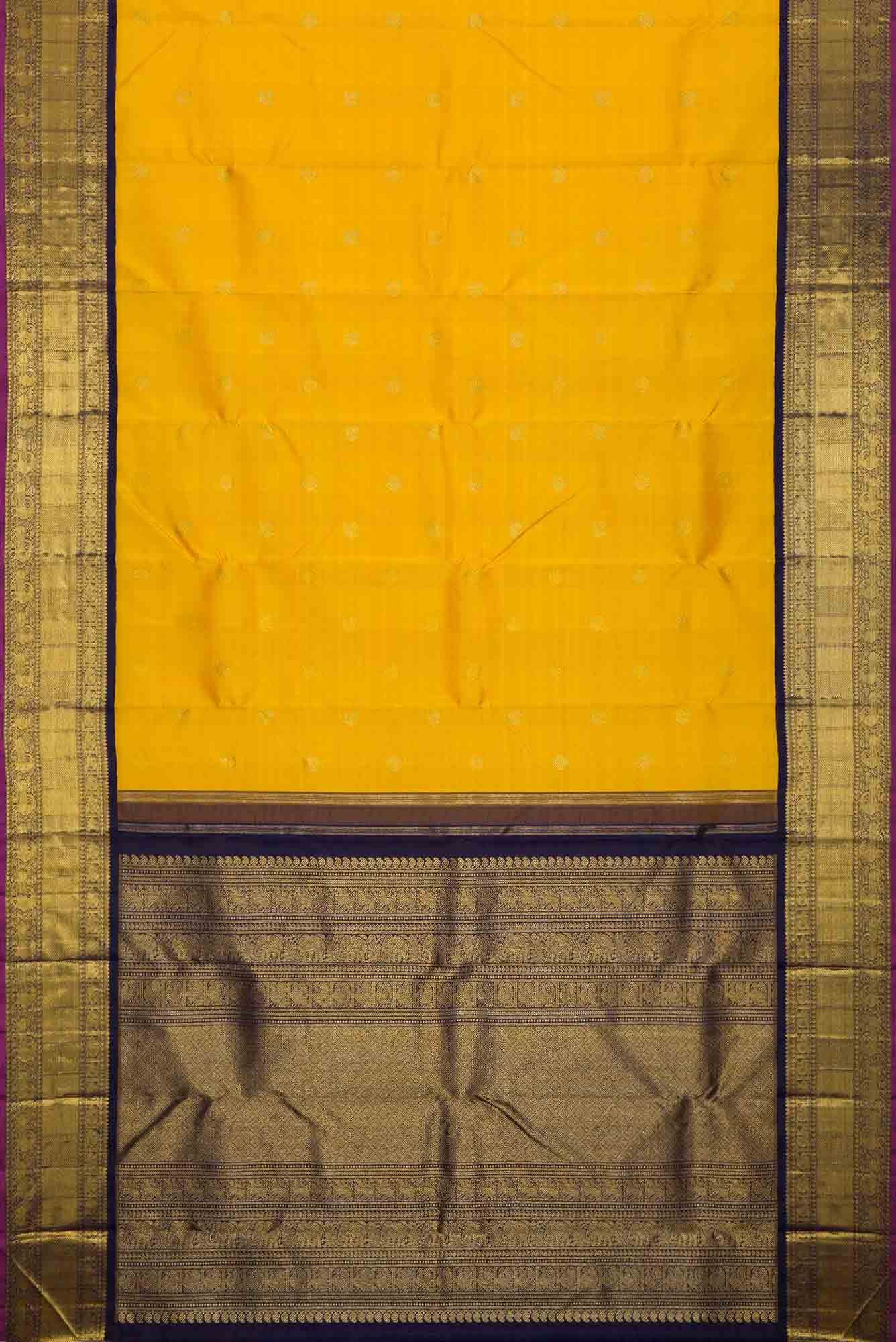 Pure Silk Pure Zari Yellow Dual Tone Kanchipuram Saree - Image 4