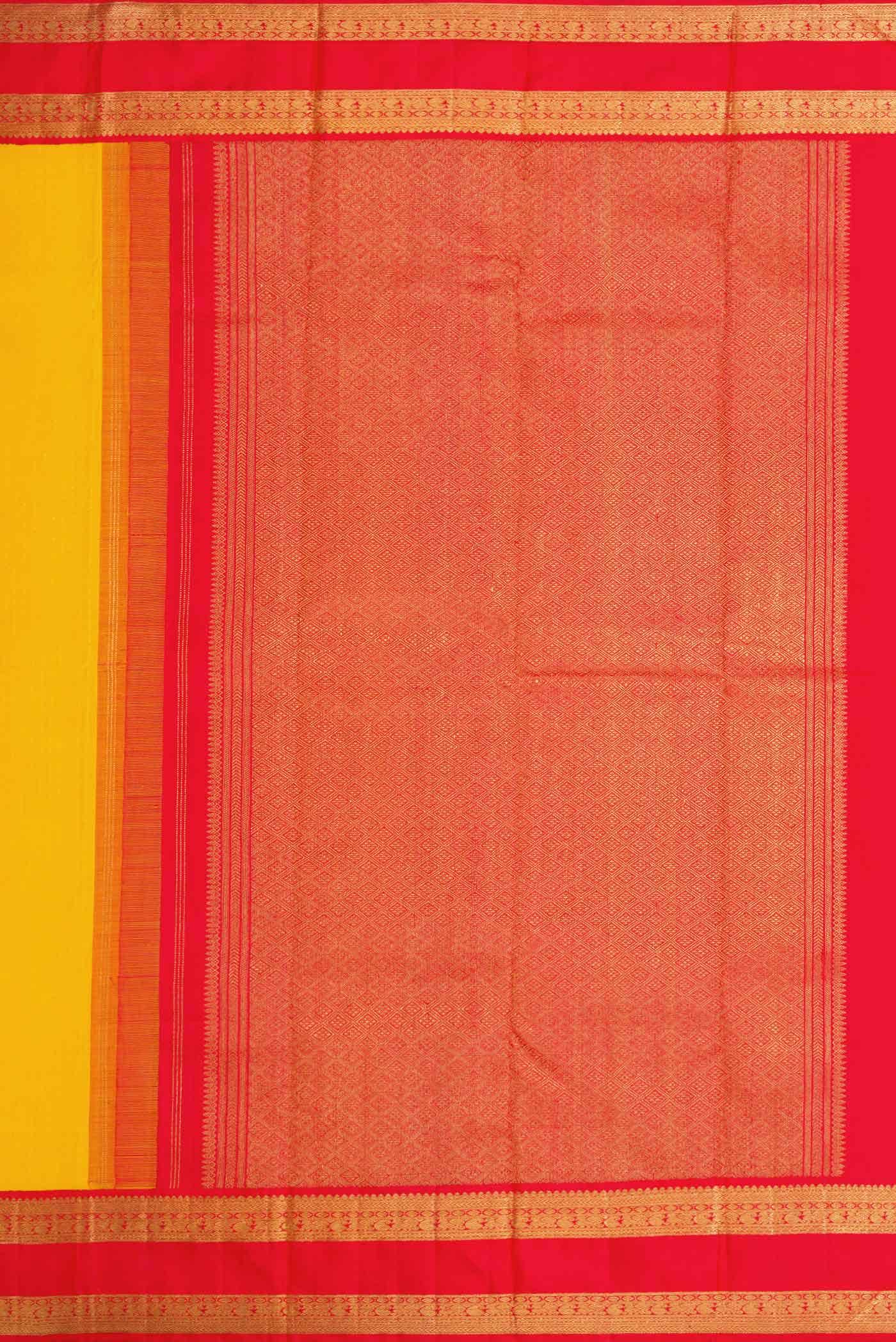 Pure Silk Pure Zari Yellow Dual Tone Kanchipuram Saree - Image 5