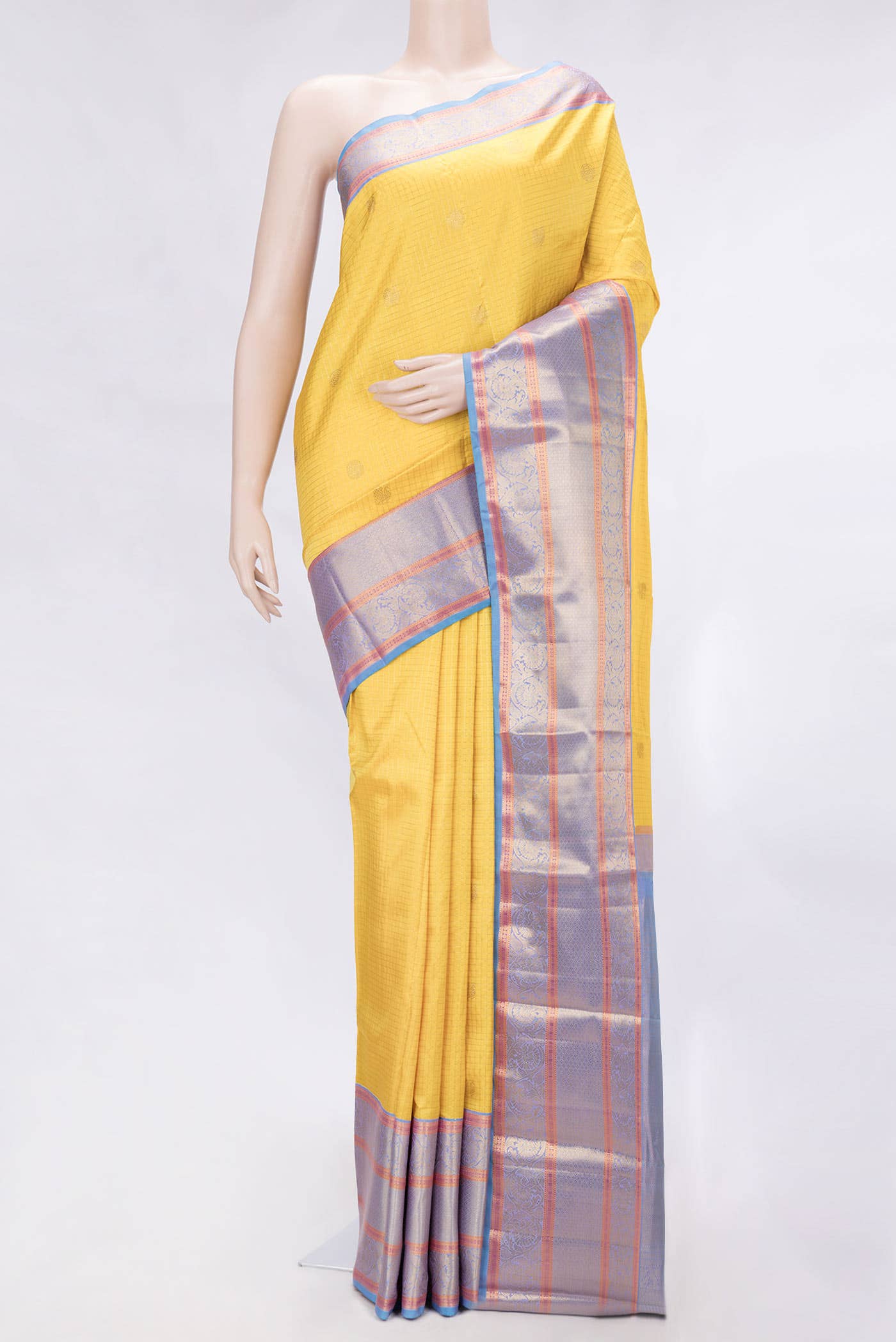 Pure Silk Pure Zari Yellow Dual Tone Kanjivaram Saree