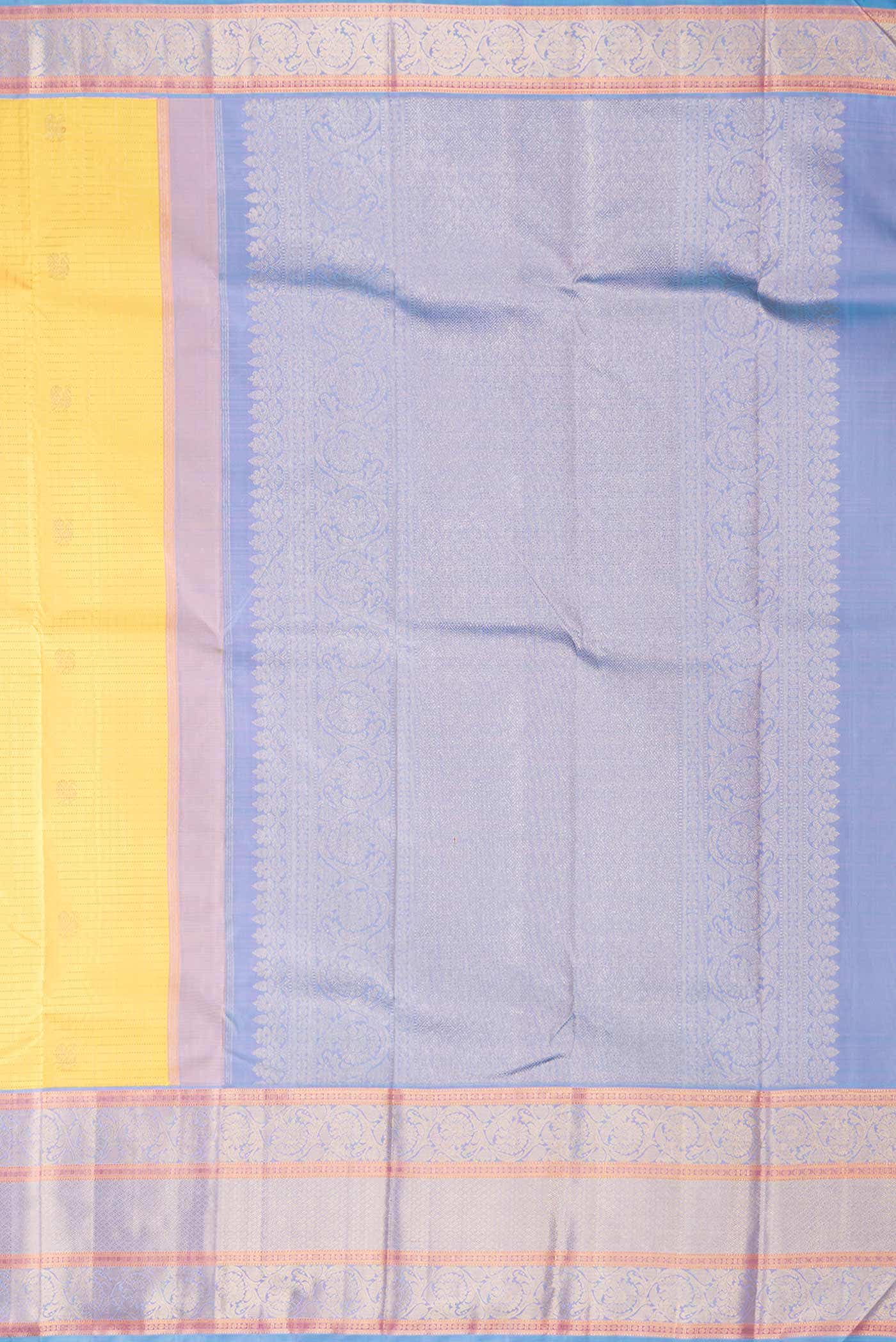 Pure Silk Pure Zari Yellow Dual Tone Kanjivaram Saree - Image 5