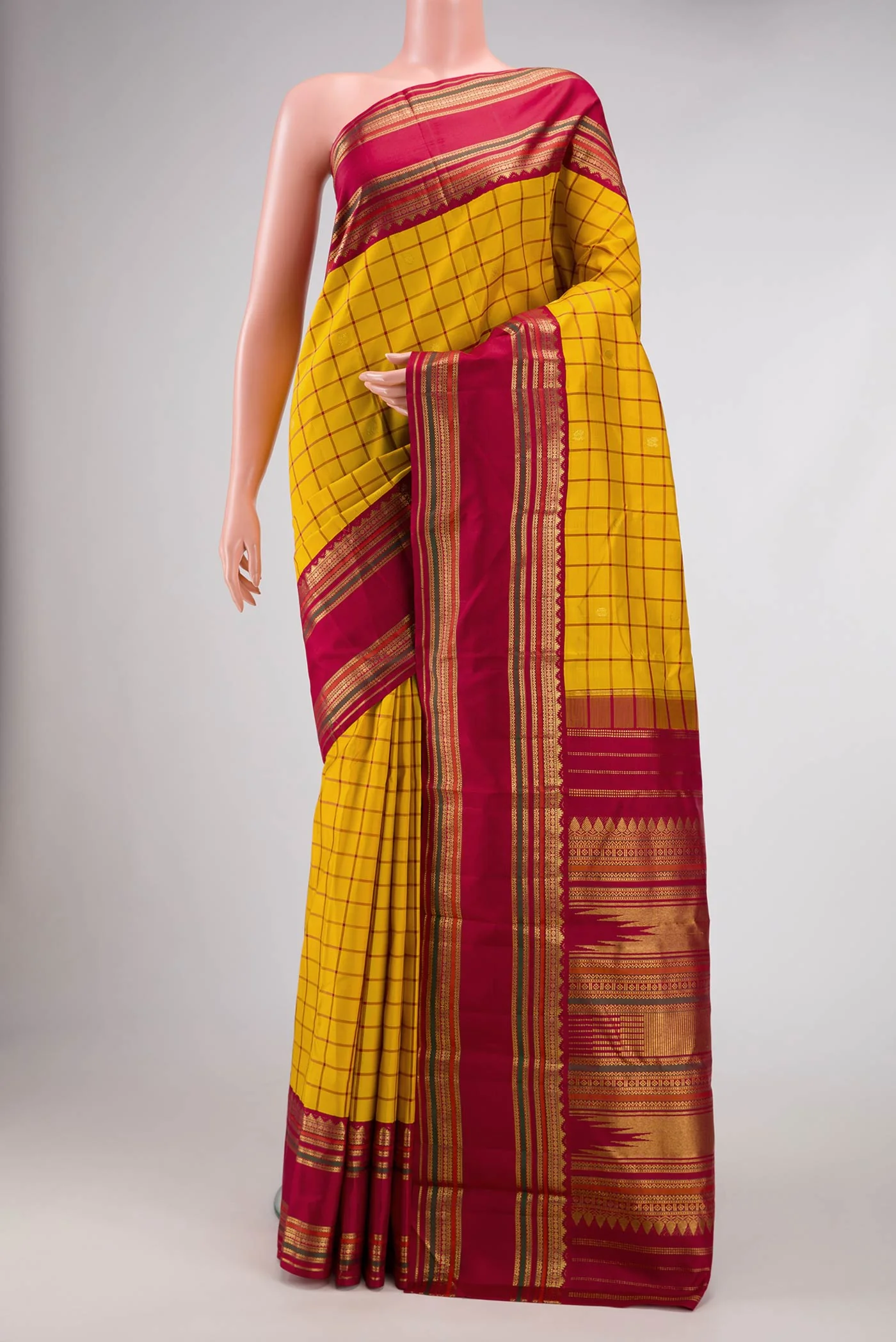 Pure Silk Pure Zari Yellow Kanjivaram Saree