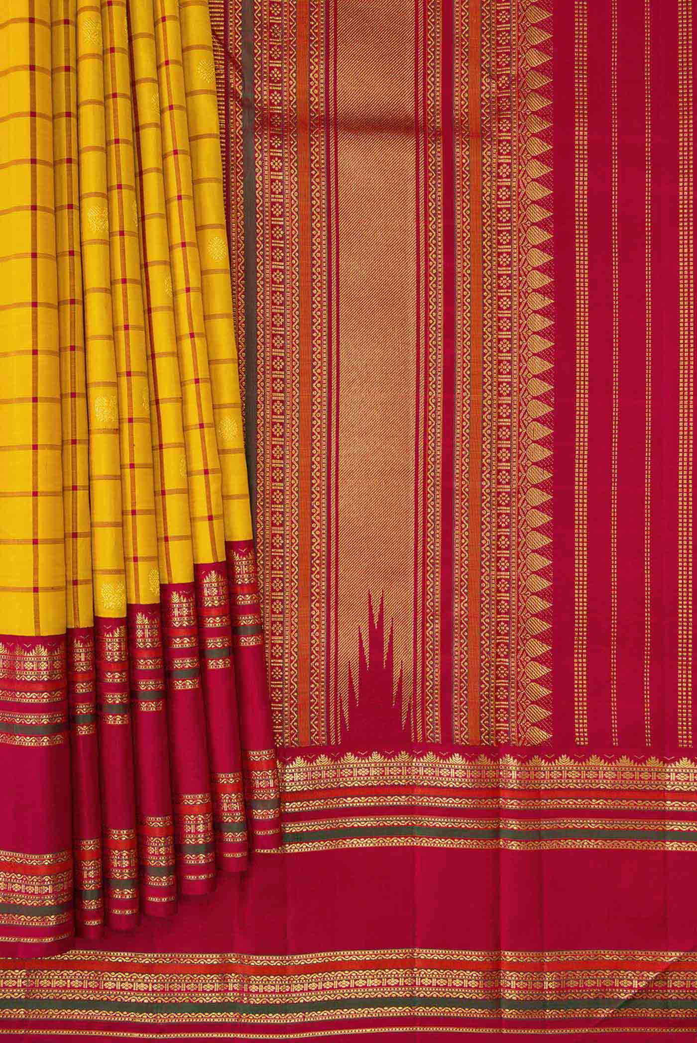 Pure Silk Pure Zari Yellow Kanjivaram Saree - Image 4