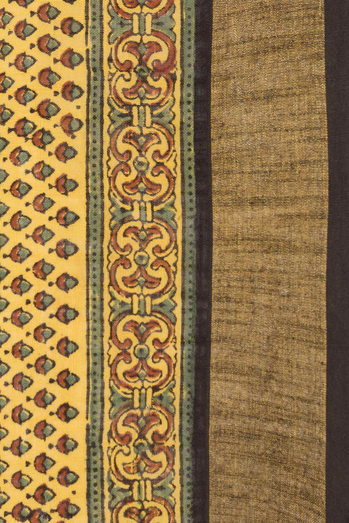 Yellow Dual Tone Linen Cotton Saree - Image 3