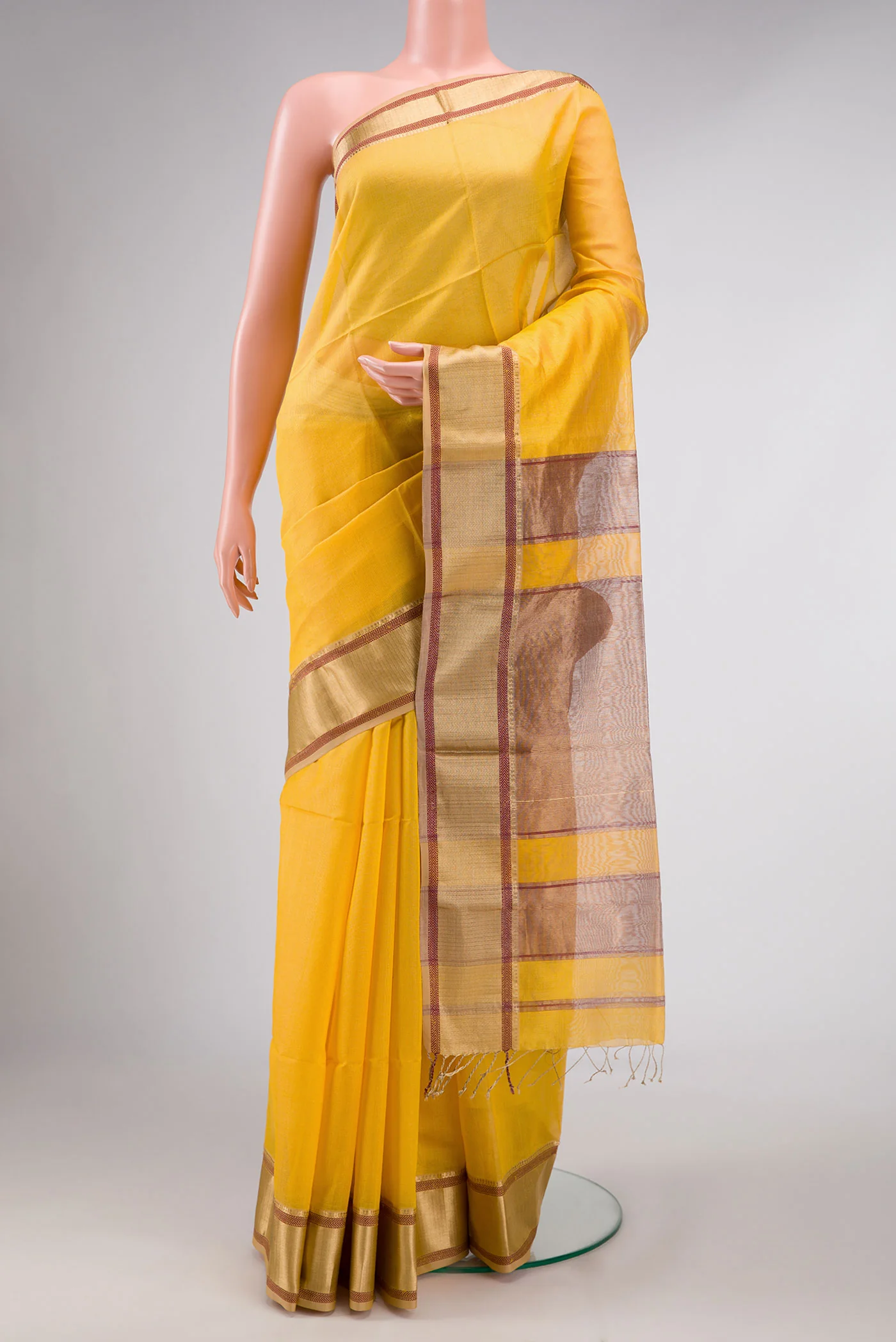 Yellow Dual Tone Maheshwari Silk Saree