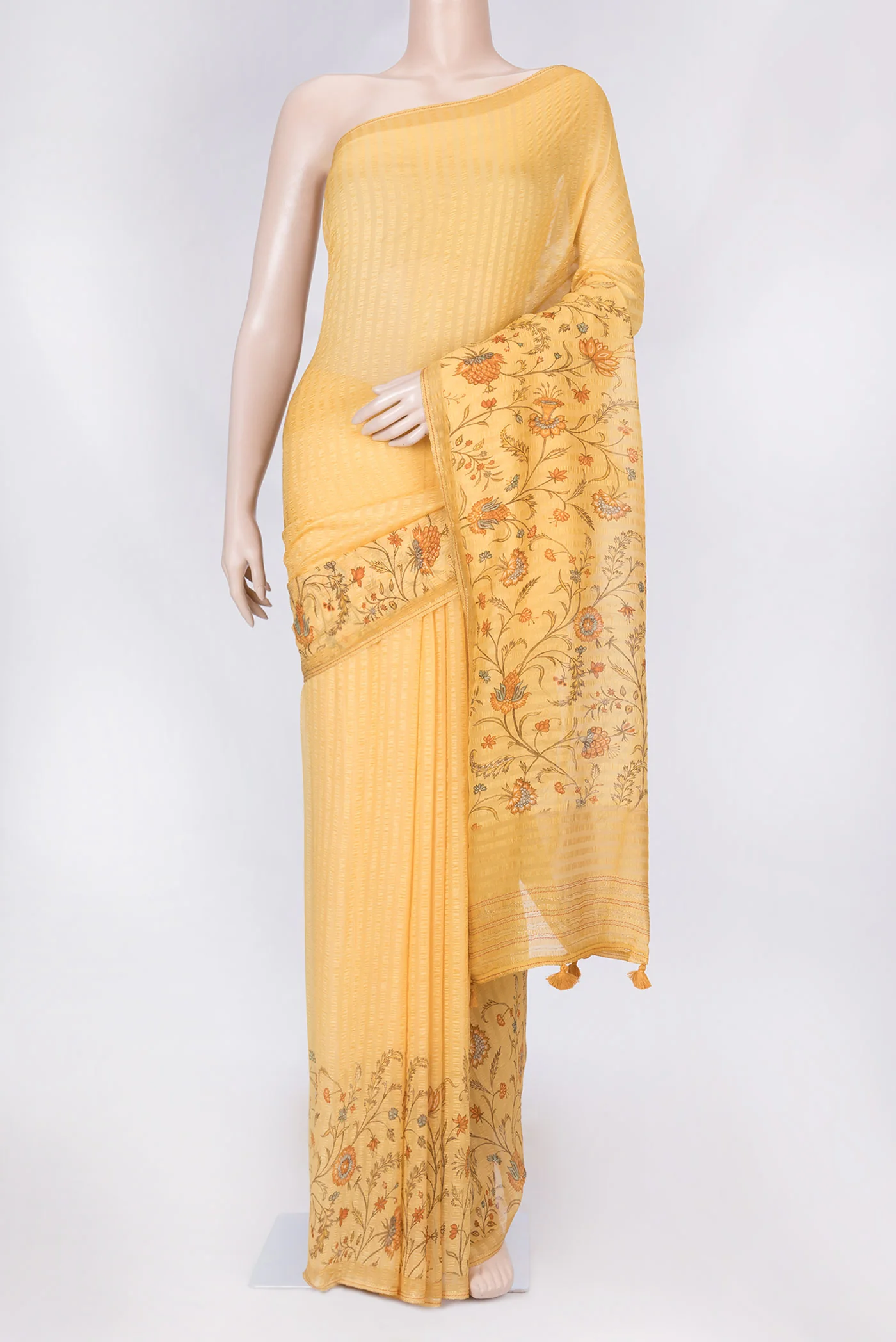 Yellow Dual Tone Mysore Chiffon Saree