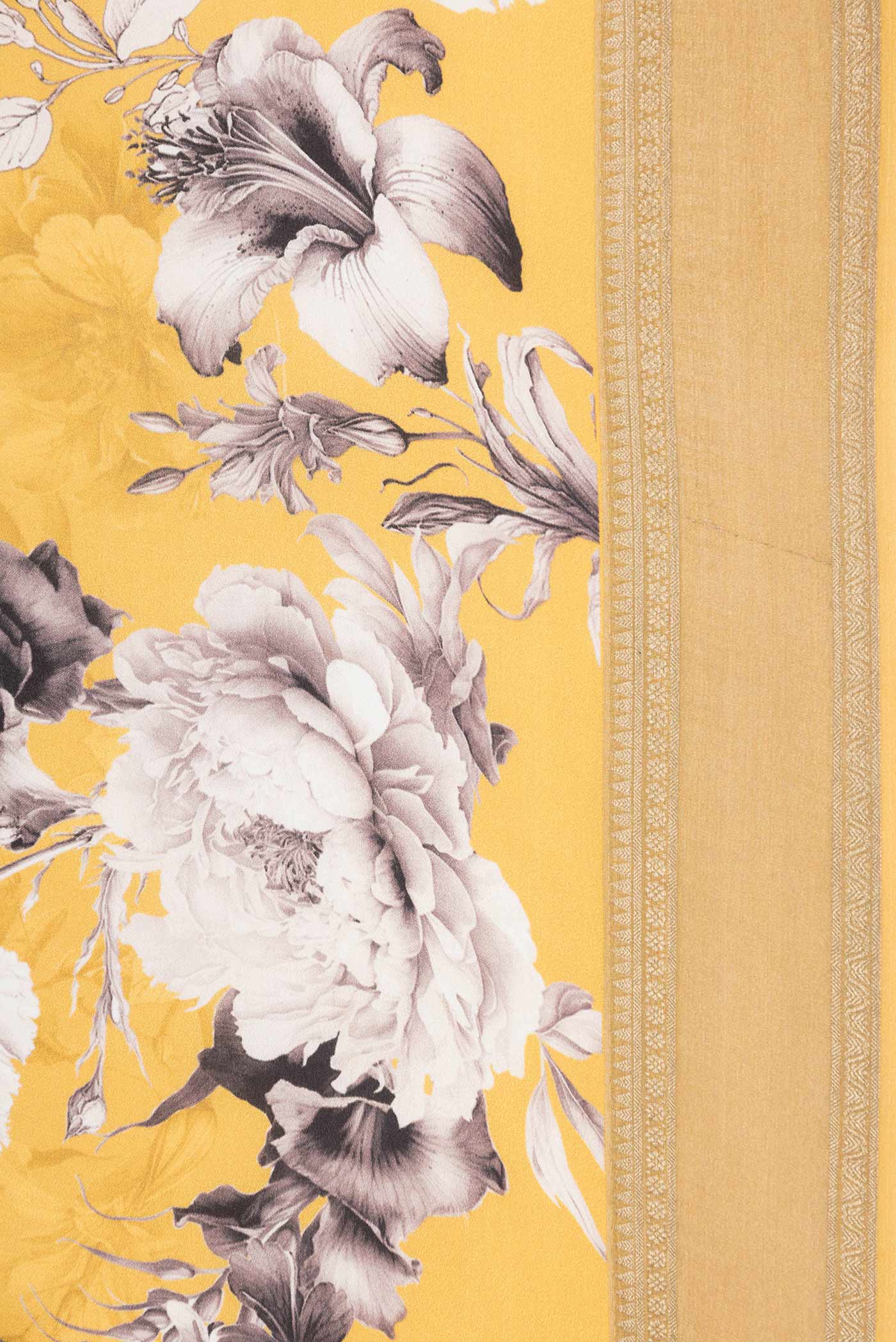 Yellow Dual Tone Mysore Crepe Saree - Image 3