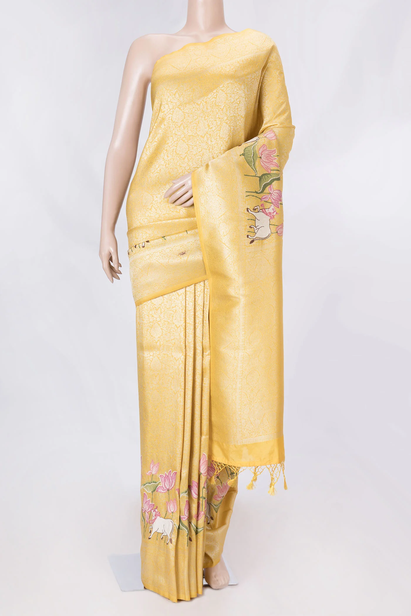 Yellow Blended Banarasi Silk Saree