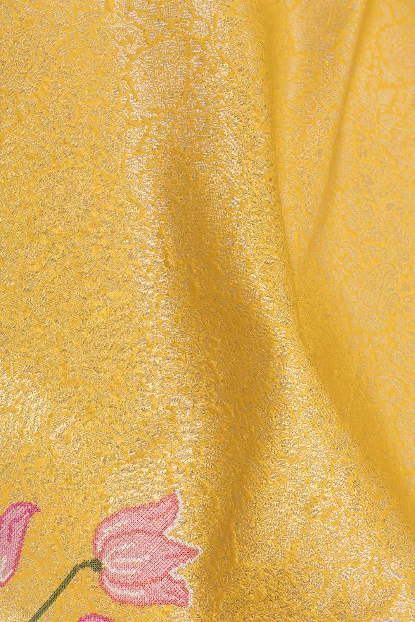 Yellow Blended Banarasi Silk Saree - Image 2