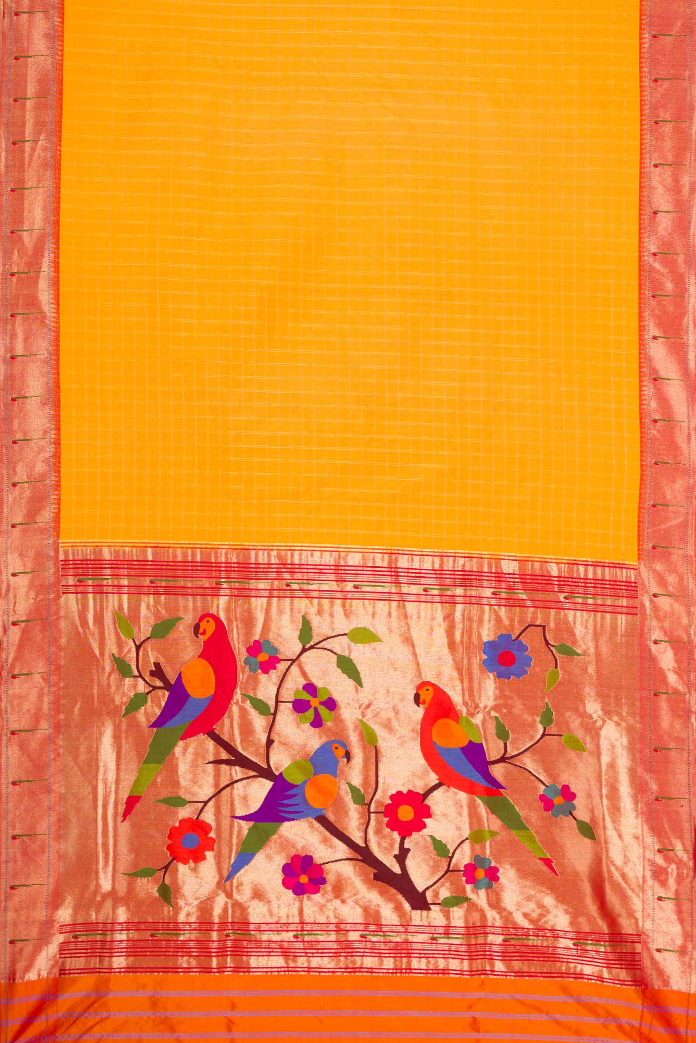 Yellow Dual Tone Paithani Silk Saree - Image 6