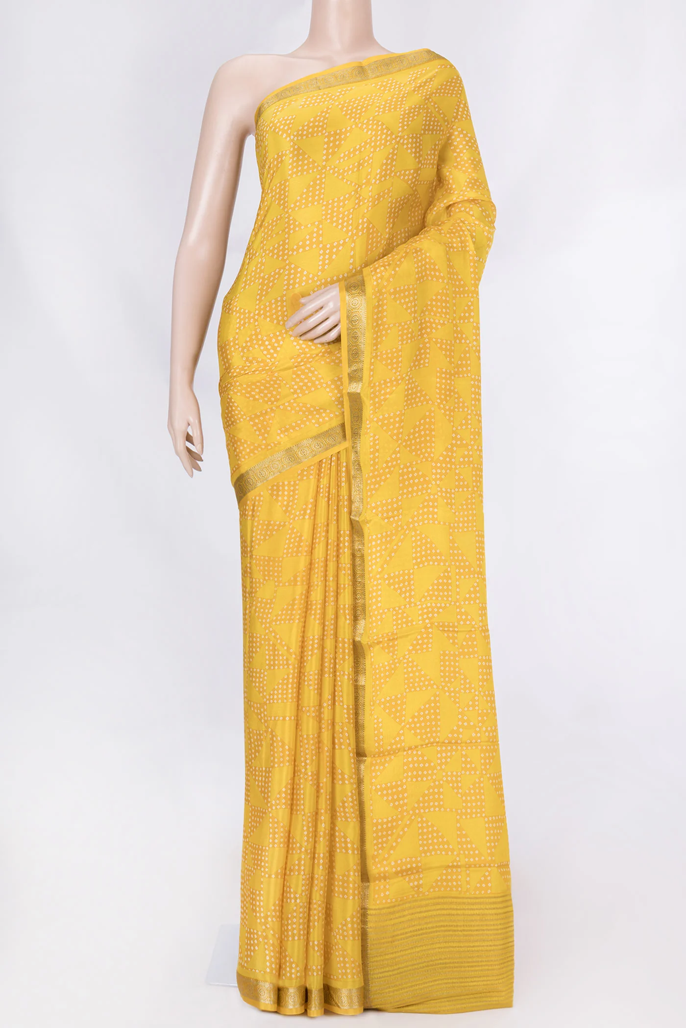 Yellow Mysore Crepe Saree