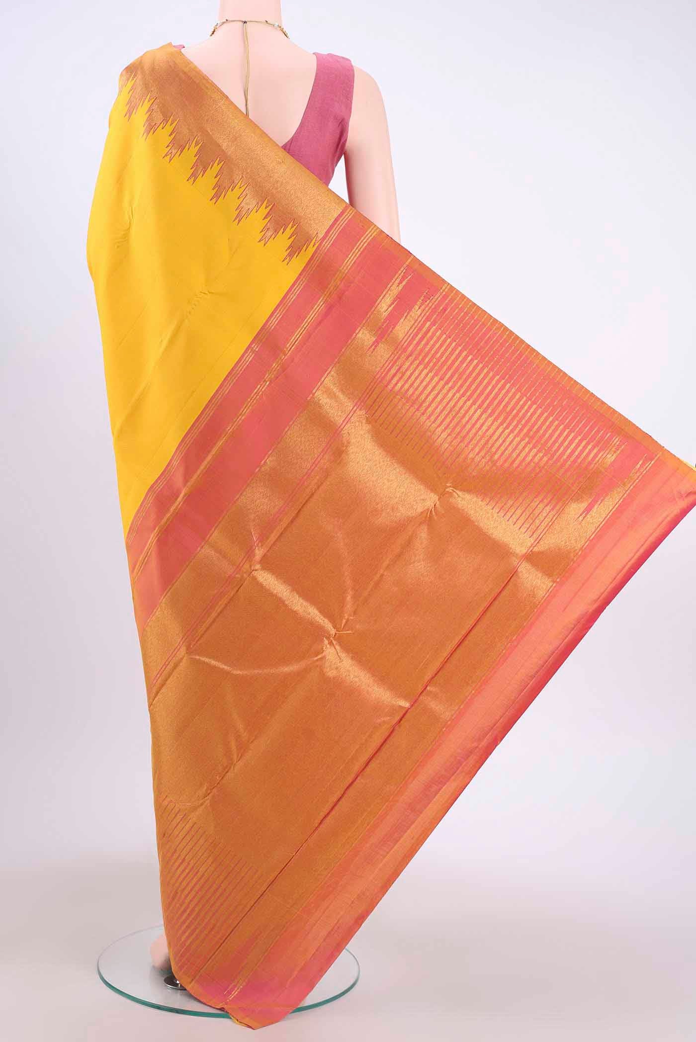 Yellow Kanchipuram Saree - Image 3