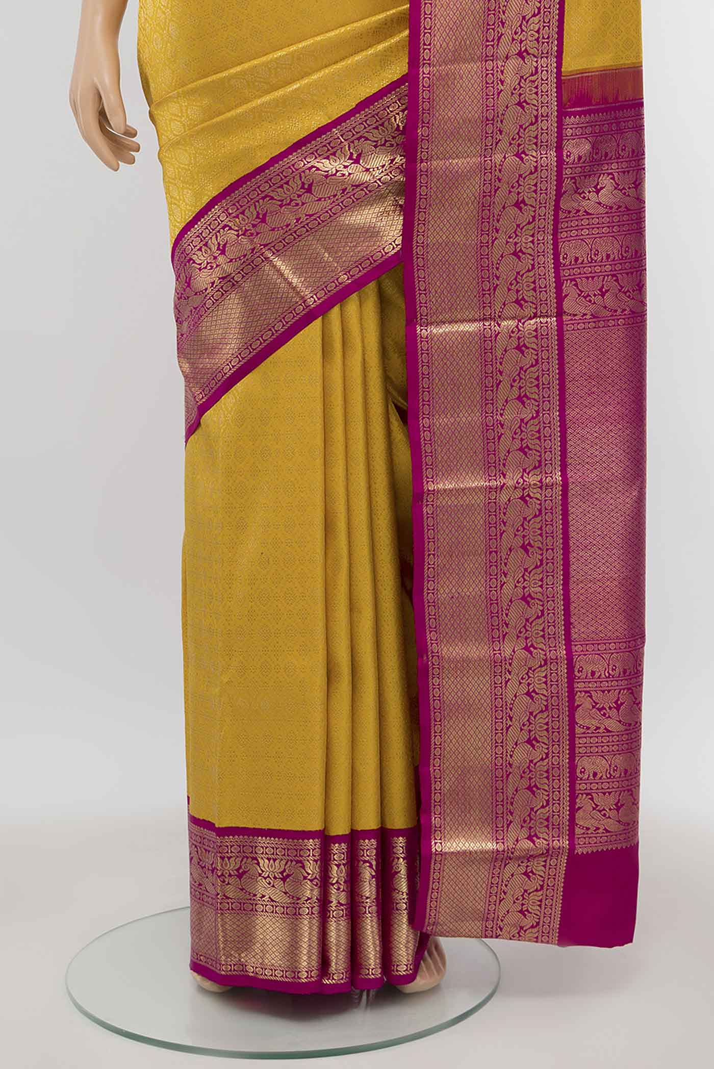 Yellow Kanchipuram Silk Saree - Image 3
