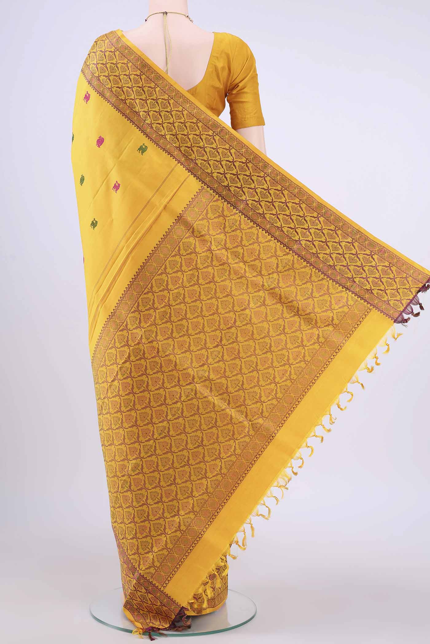 Yellow Kanjivaram Silk Saree - Image 3