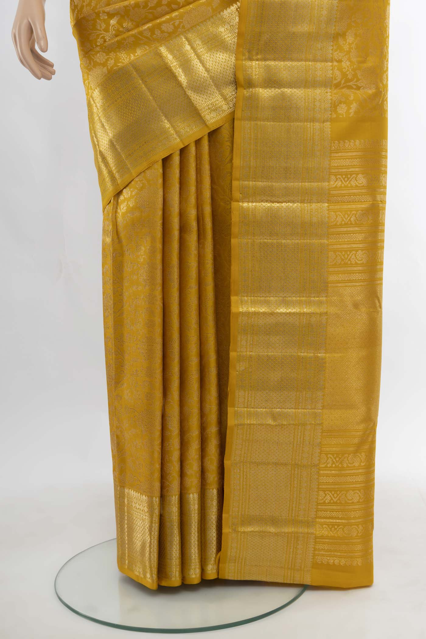 Mustard Kanchipuram Silk Saree - Image 3