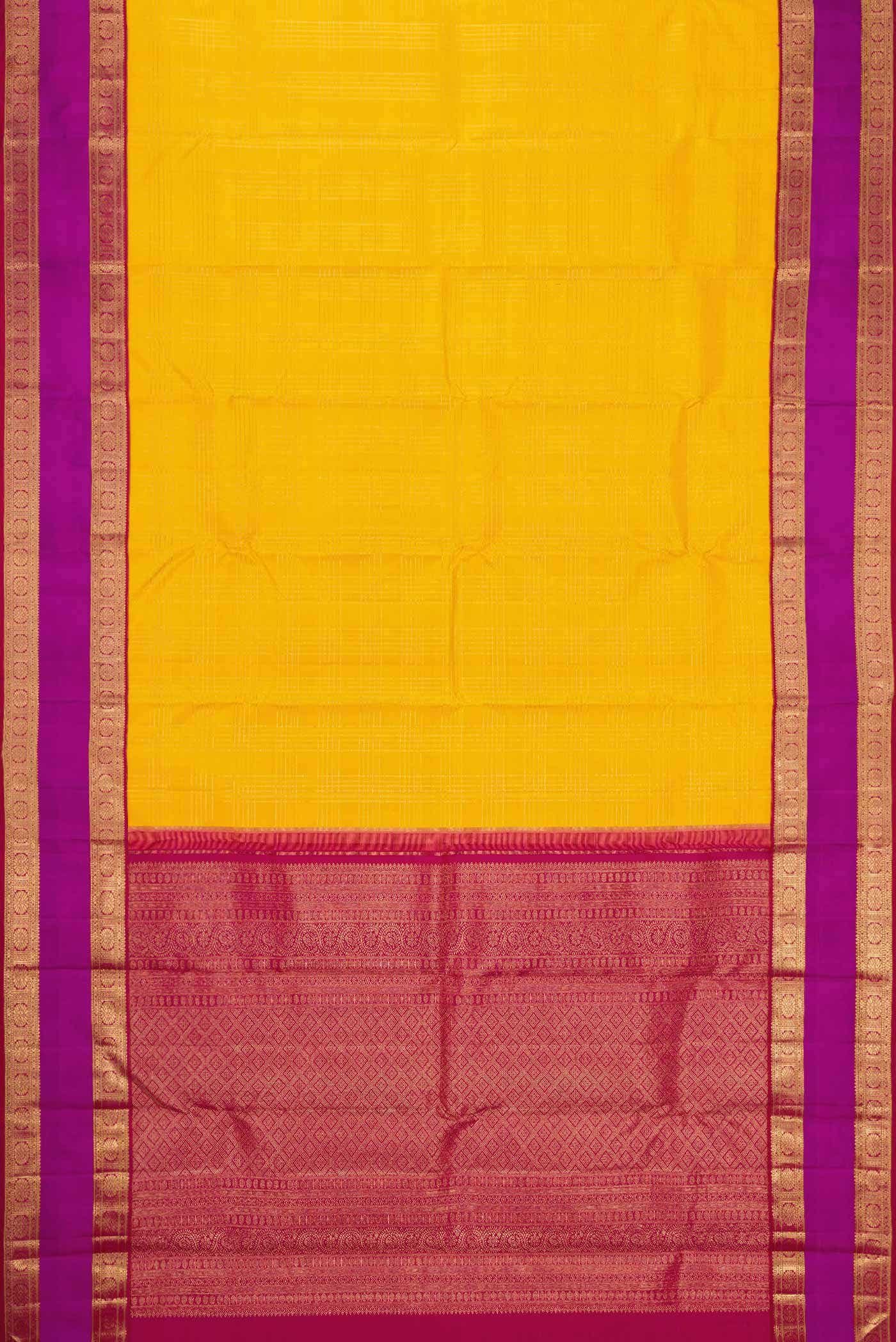 Pure Silk Pure Zari Yellow Kanjivaram Saree - Image 4