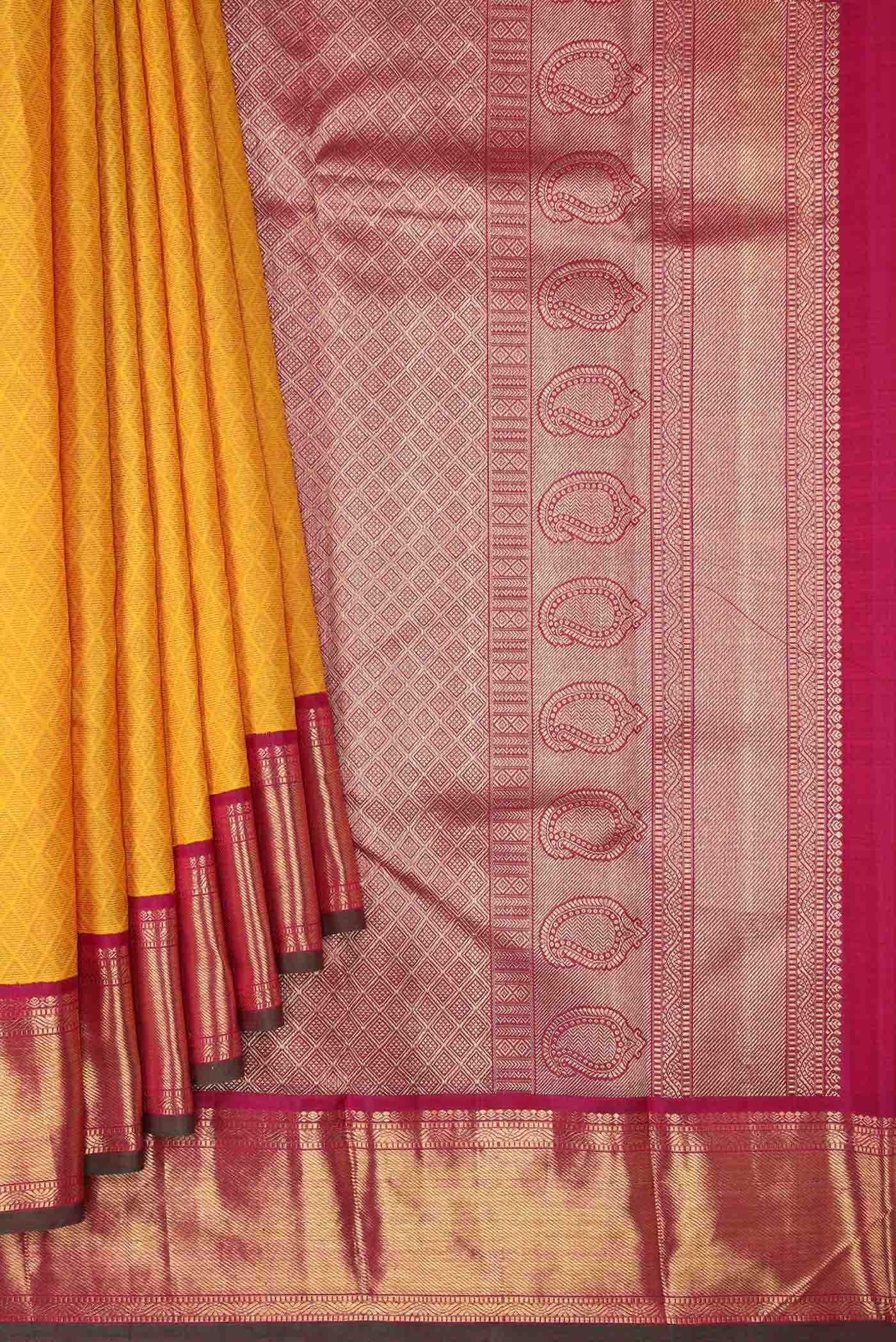 Pure Silk Pure Zari Yellow Kanjivaram Saree - Image 2