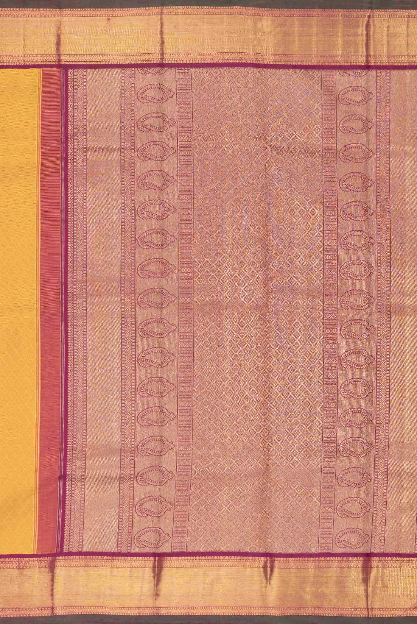 Pure Silk Pure Zari Yellow Kanjivaram Saree - Image 5