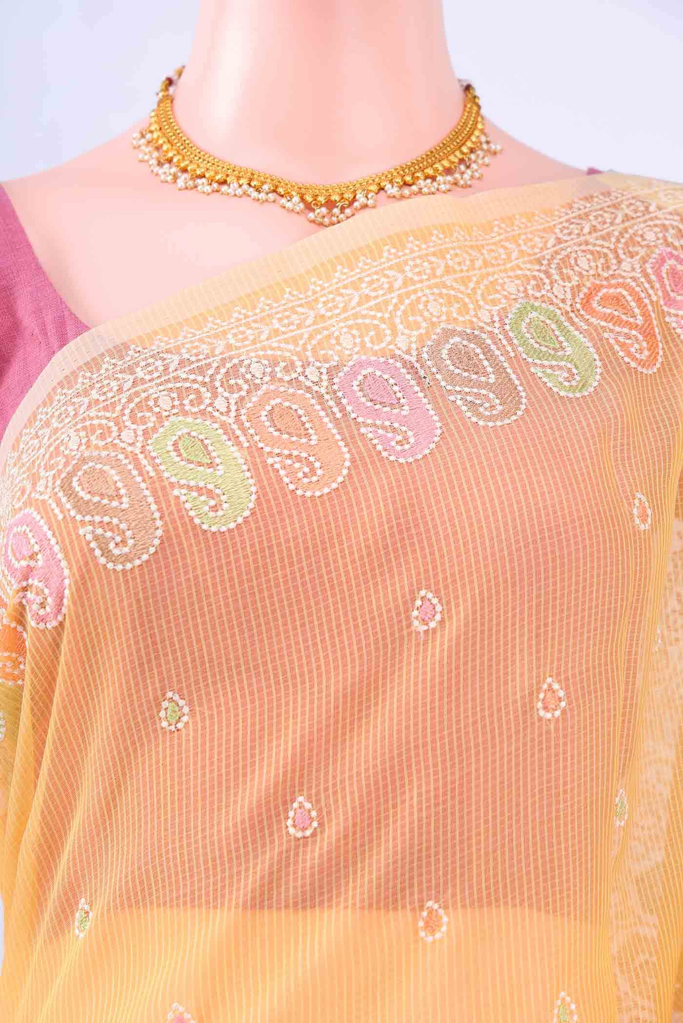 Yellow Kota Cotton Saree - Image 3