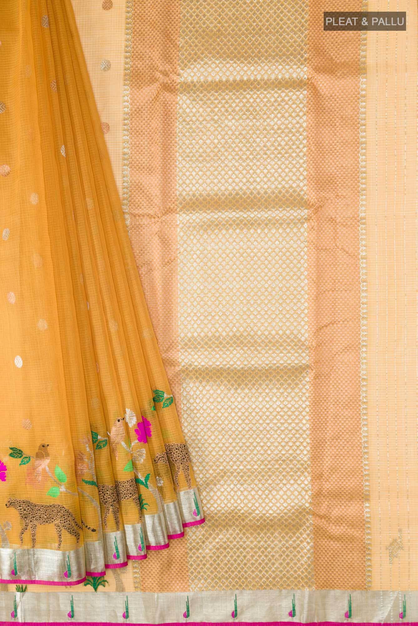 Pure Silk Pure Zari Yellow Kota Saree - Image 2