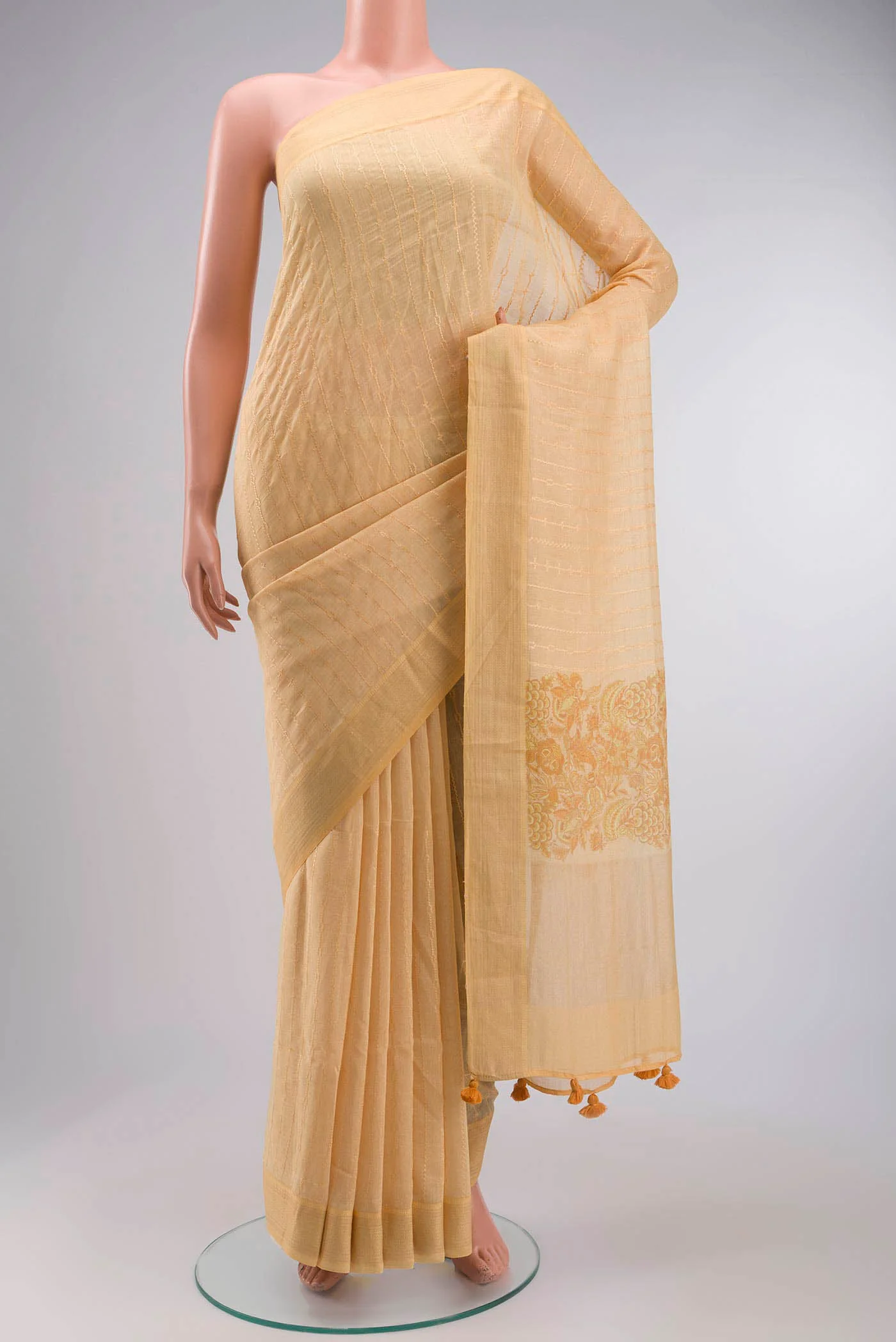 Yellow Linen Cotton Saree